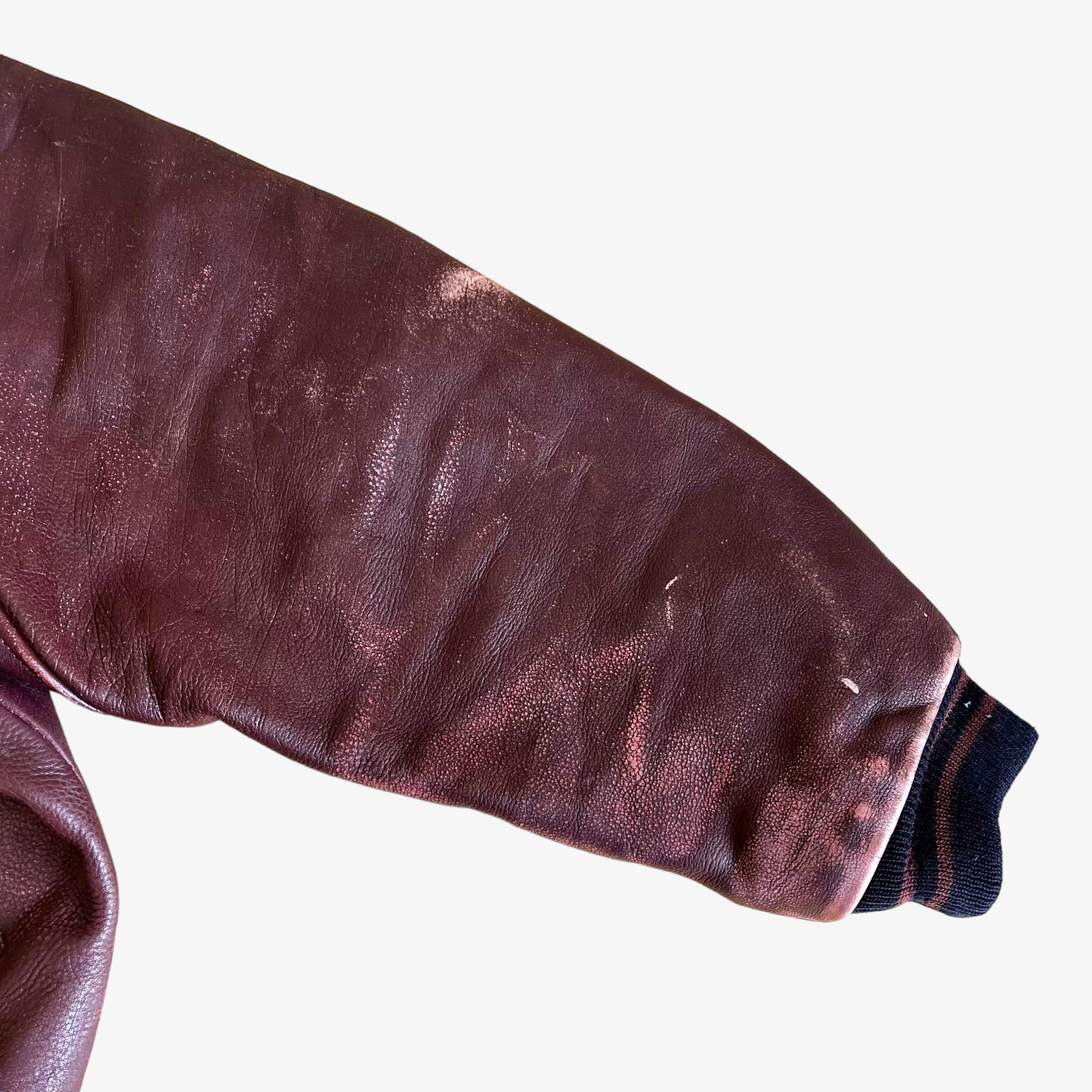 Vintage 90s Chevignon Burgundy Leather Jacket With Back Spell Out Arm - Casspios Dream