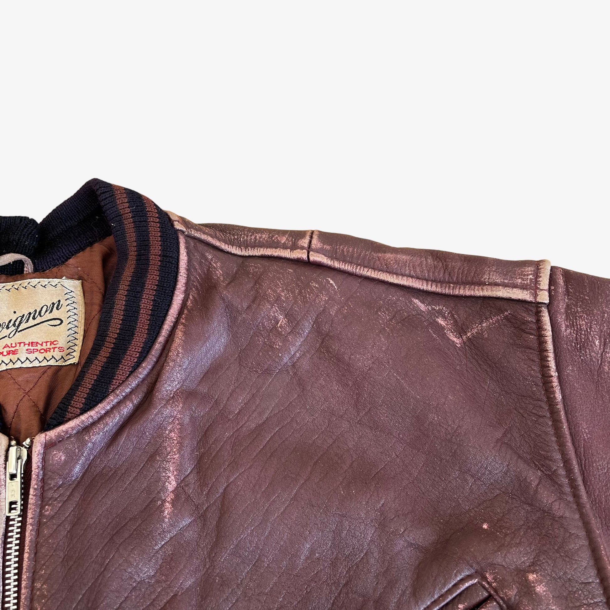 Vintage 90s Chevignon Burgundy Leather Jacket With Back Spell Out Collar - Casspios Dream