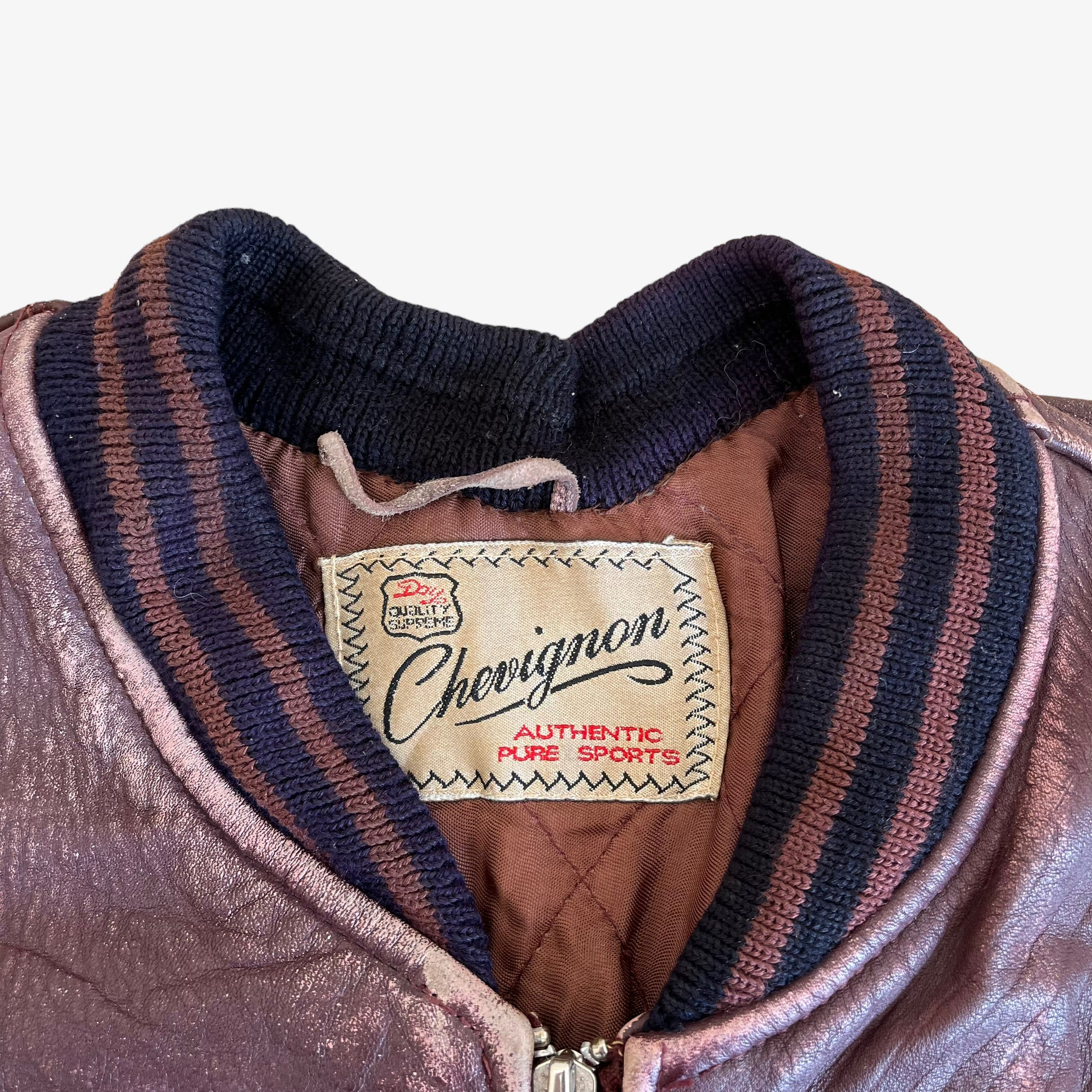 Vintage 90s Chevignon Burgundy Leather Jacket With Back Spell Out Label - Casspios Dream