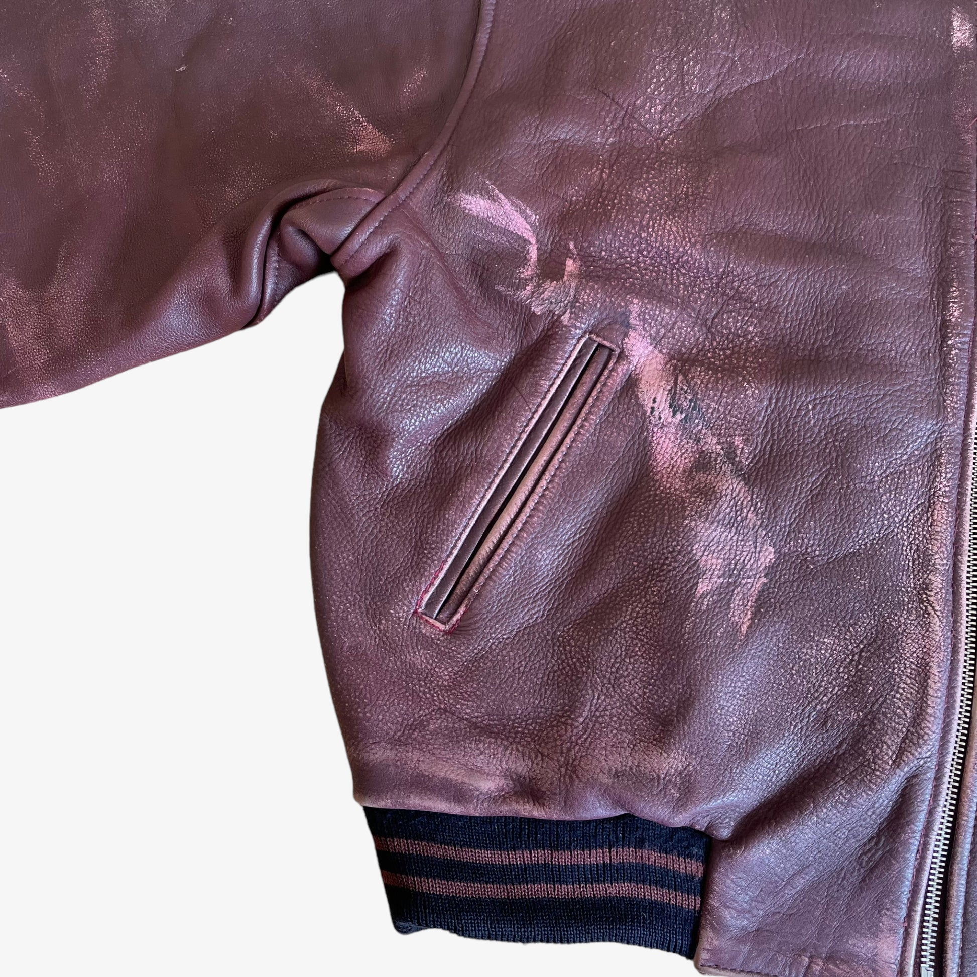 Vintage 90s Chevignon Burgundy Leather Jacket With Back Spell Out Pocket - Casspios Dream