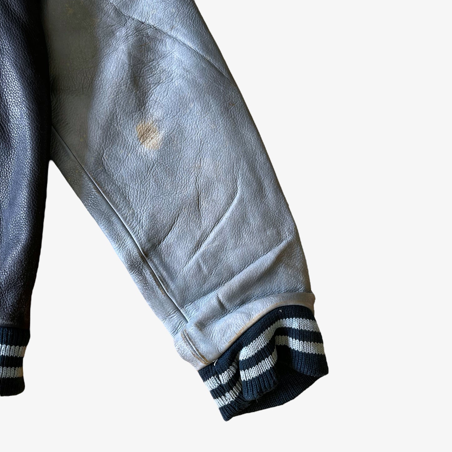 Vintage 90s Chevignon Champs Crew Blue Leather Varsity Jacket Wear - Casspios Dream