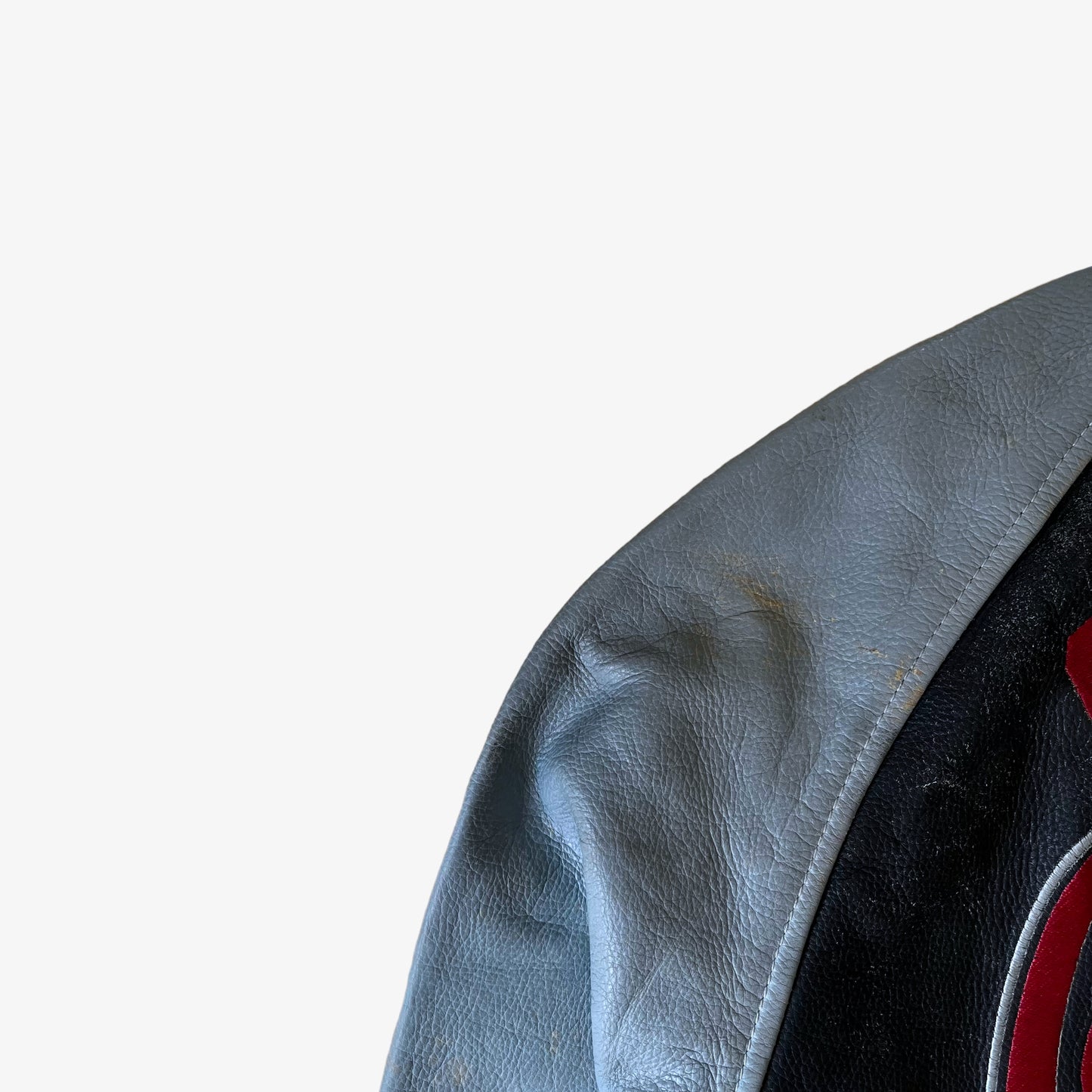 Vintage 90s Chevignon Champs Crew Blue Leather Varsity Jacket Shoulder - Casspios Dream
