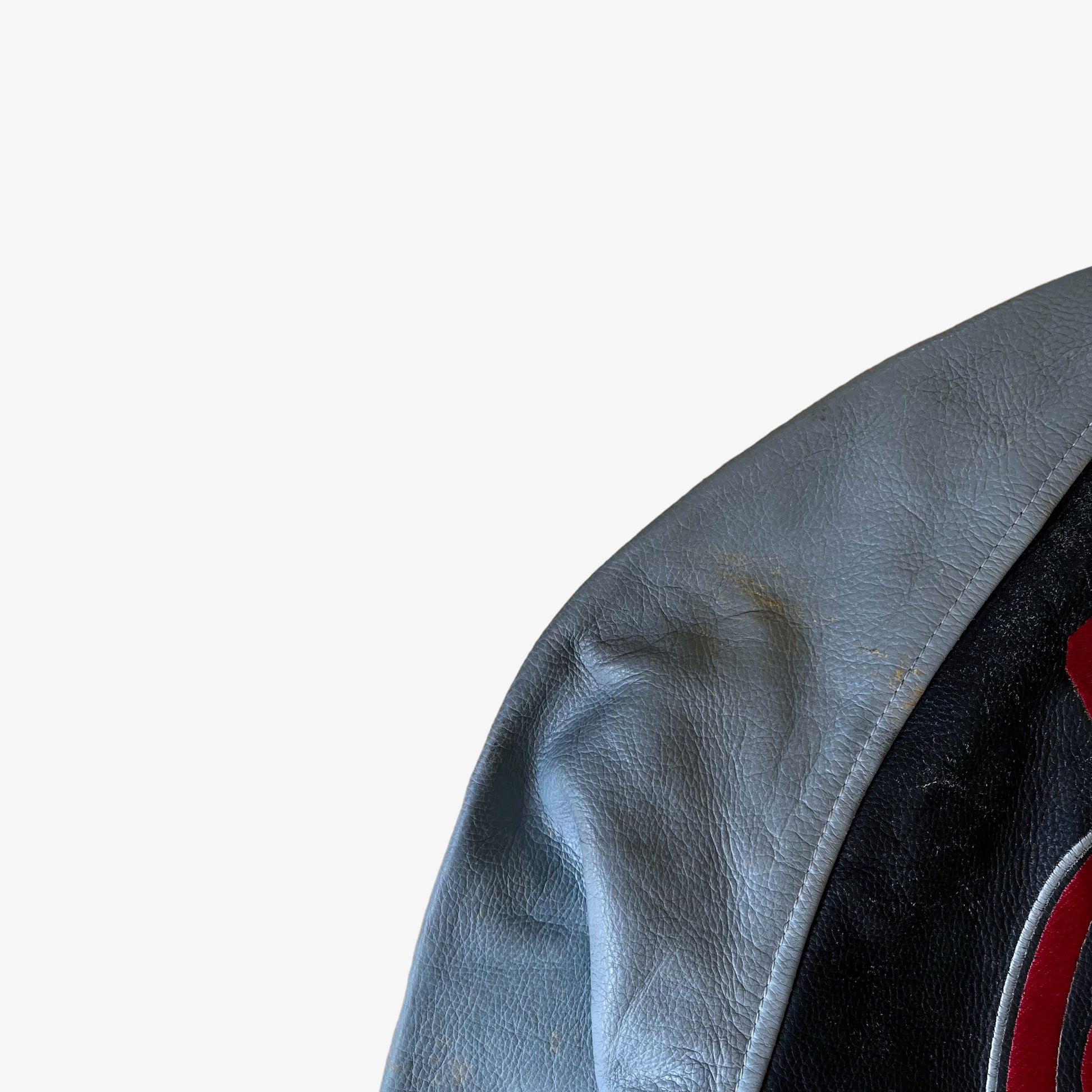 Vintage 90s Chevignon Champs Crew Blue Leather Varsity Jacket Shoulder - Casspios Dream