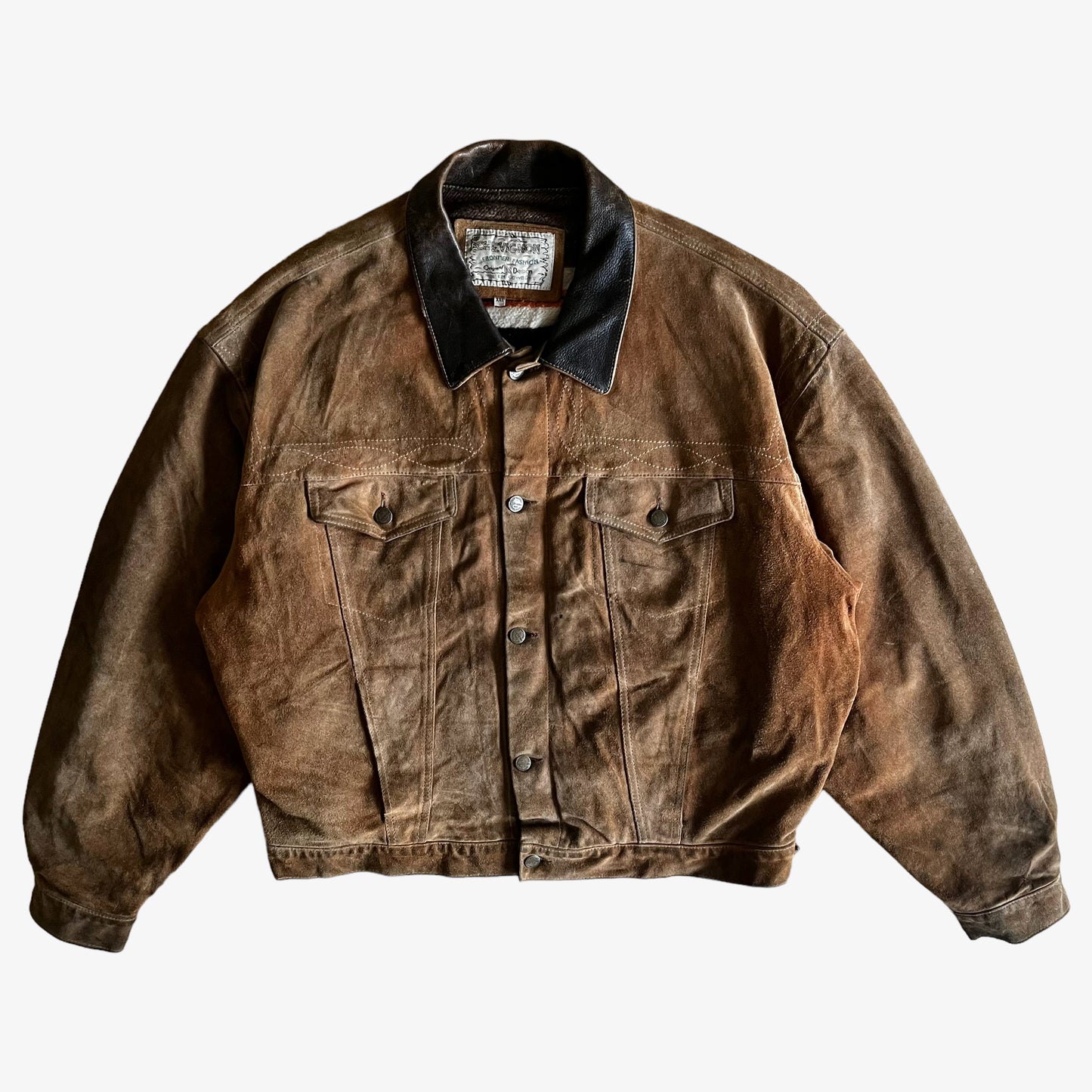 Vintage 90s Chevignon Frontier Brown Leather Trucker Jacket - Casspios Dream
