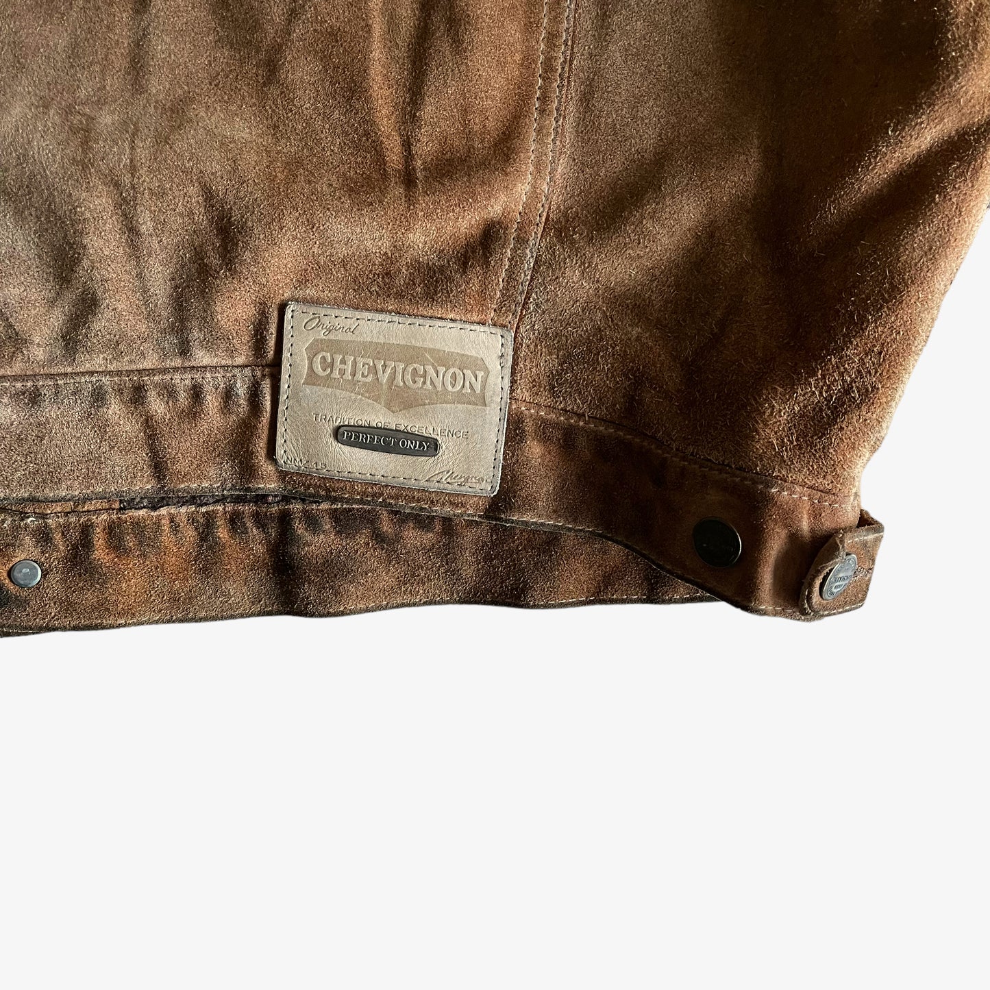 Vintage 90s Chevignon Frontier Brown Leather Trucker Jacket Tag - Casspios Dream