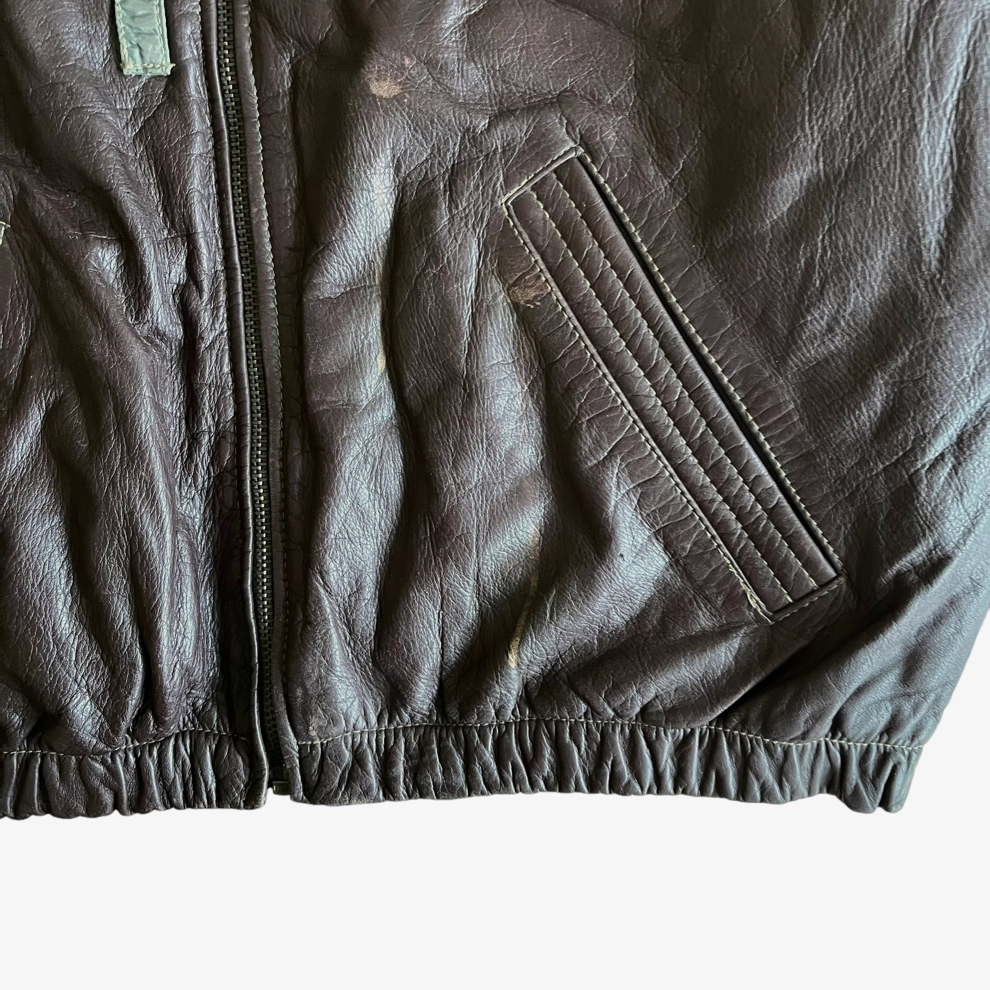 Vintage 90s Chevignon Leather Pilot Jacket With Fur Collar Hem - Casspios Dream