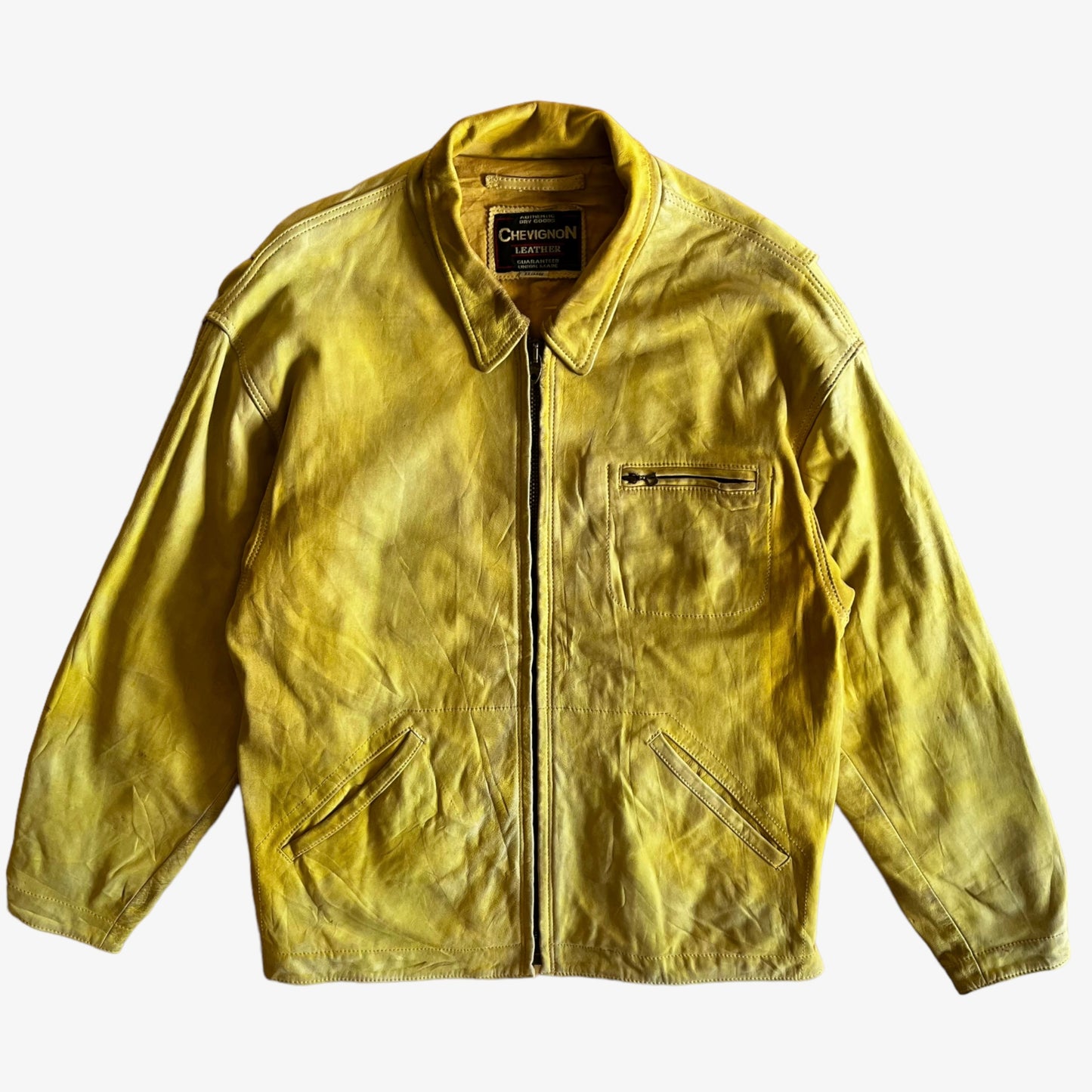 Vintage 90s Chevignon Yellow Leather Driving Jacket - Casspios Dream