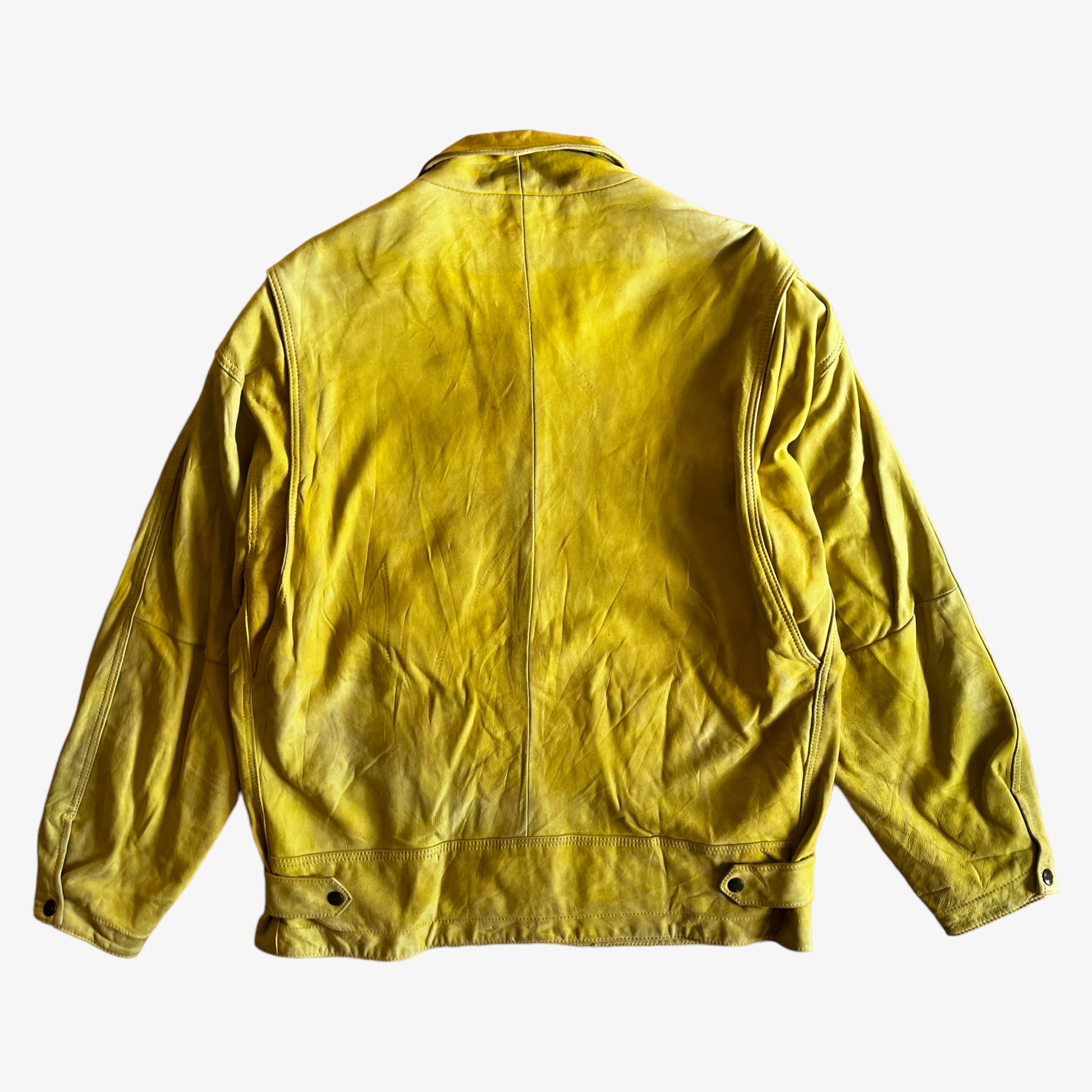 Vintage 90s Chevignon Yellow Leather Driving Jacket Back - Casspios Dream