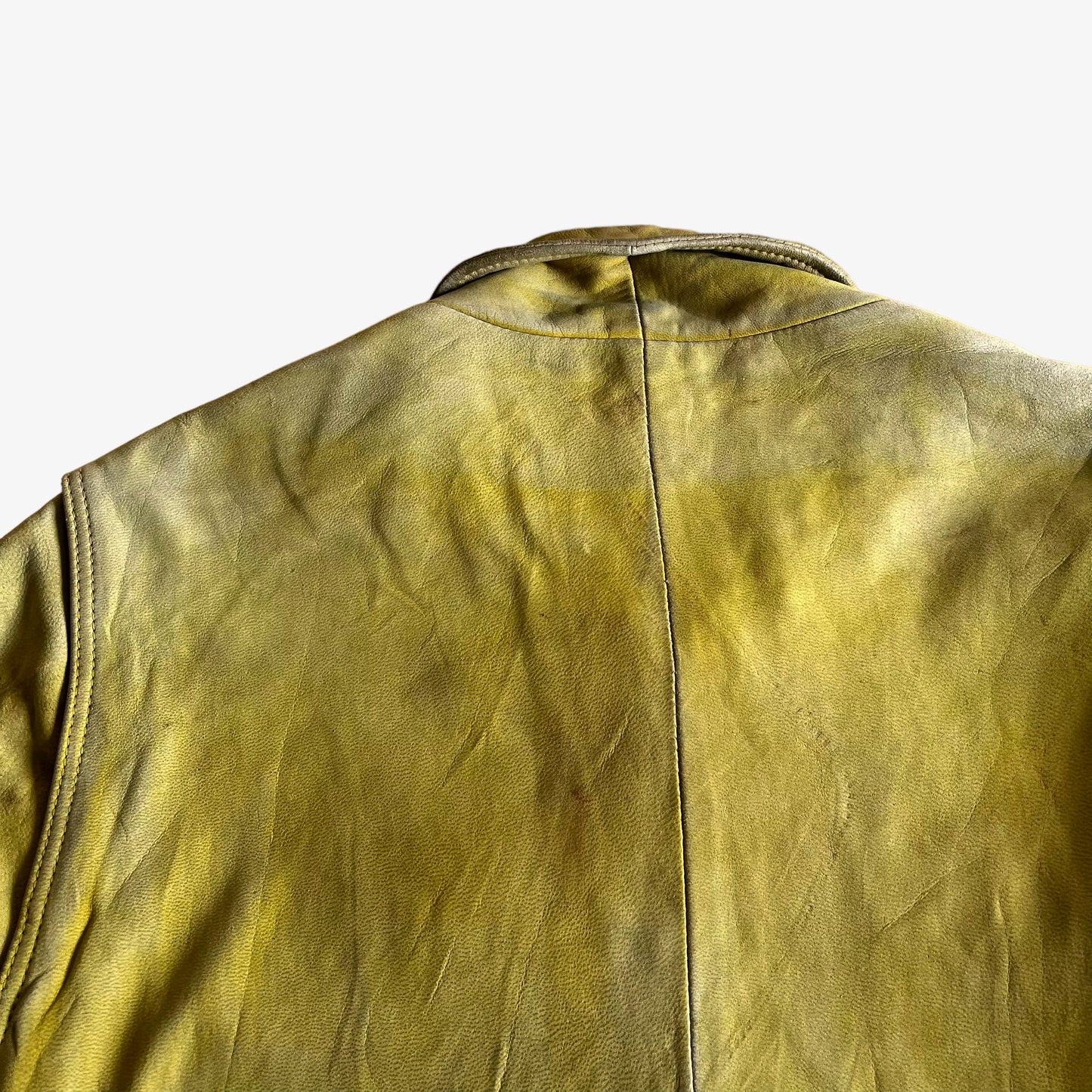 Vintage 90s Chevignon Yellow Leather Driving Jacket Back Collar - Casspios Dream