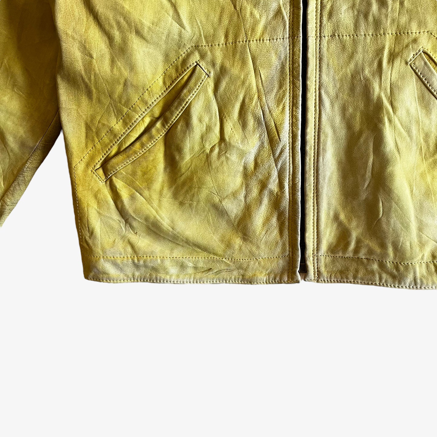 Vintage 90s Chevignon Yellow Leather Driving Jacket Pocket - Casspios Dream