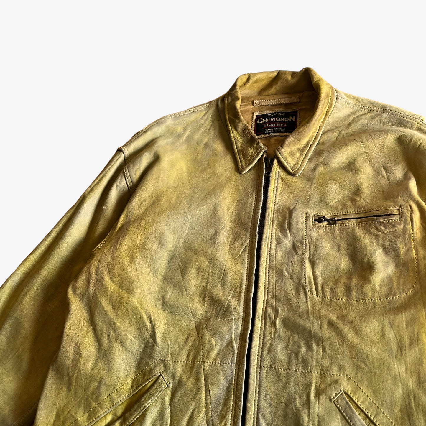 Vintage 90s Chevignon Yellow Leather Driving Jacket Wear - Casspios Dream