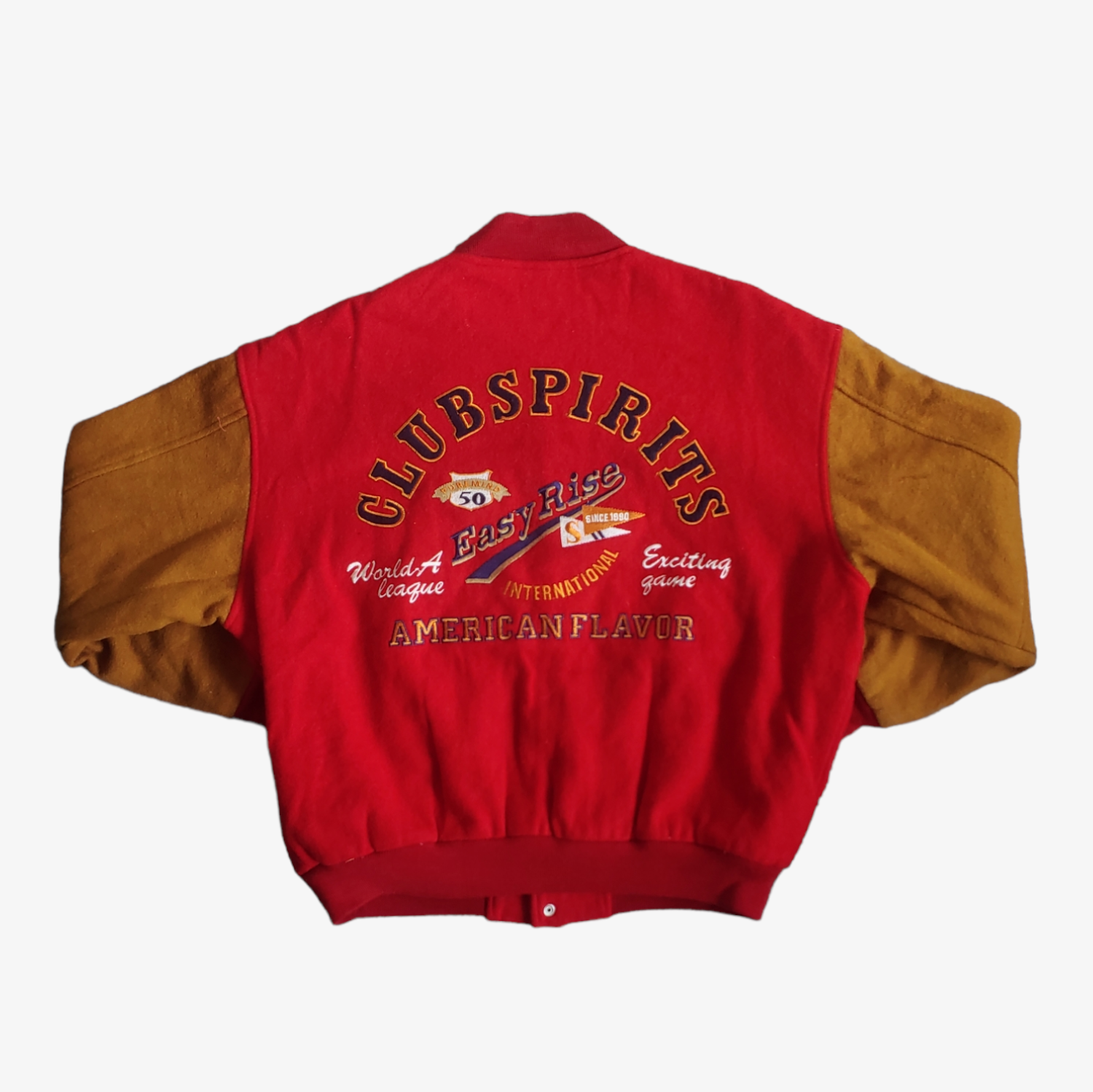 Vintage 90s Club Spirits Easy Rise Wool Red Varsity Jacket Back - Casspios Dream