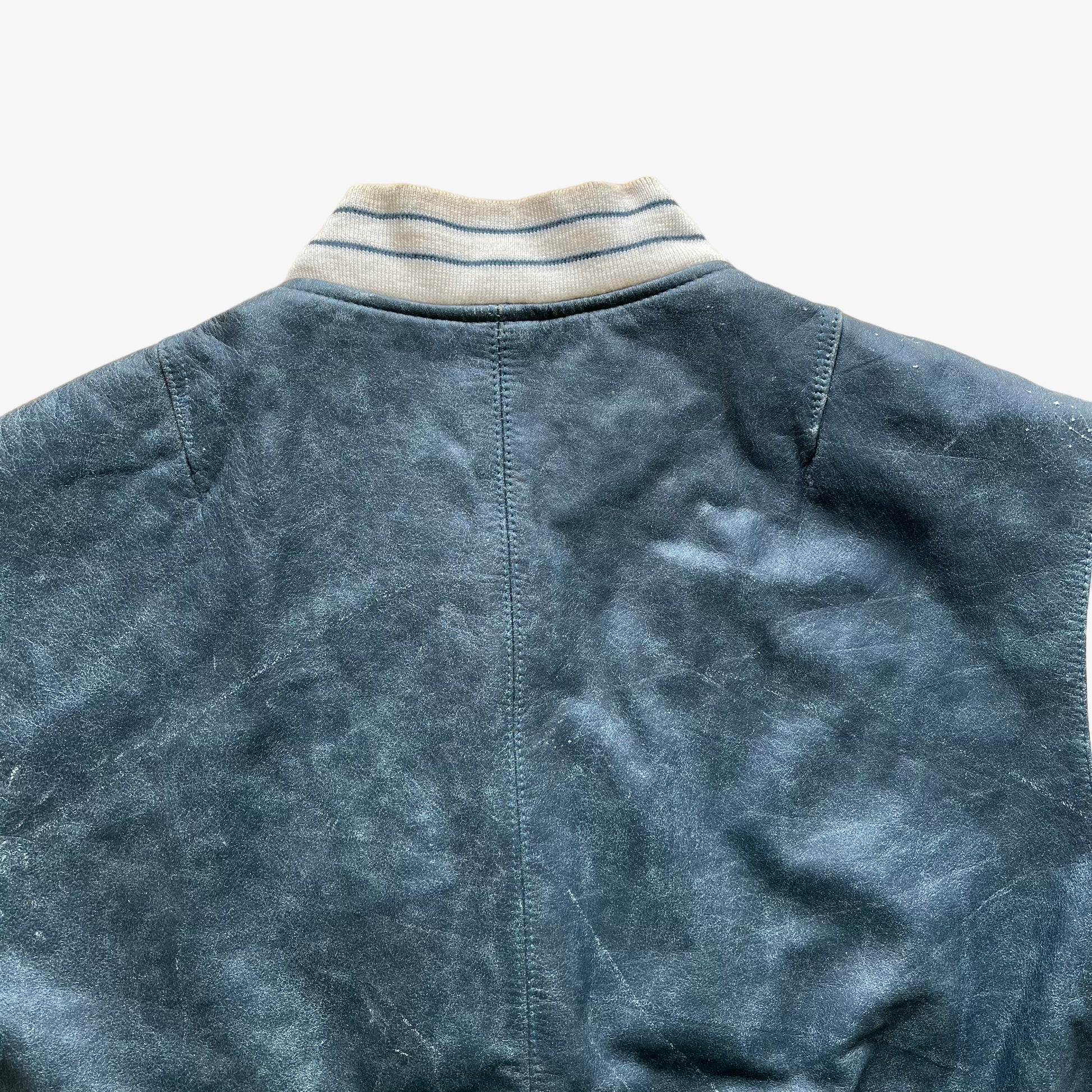 Vintage 90s Cody Blue Leather Varsity Jacket Back - Casspios Dream