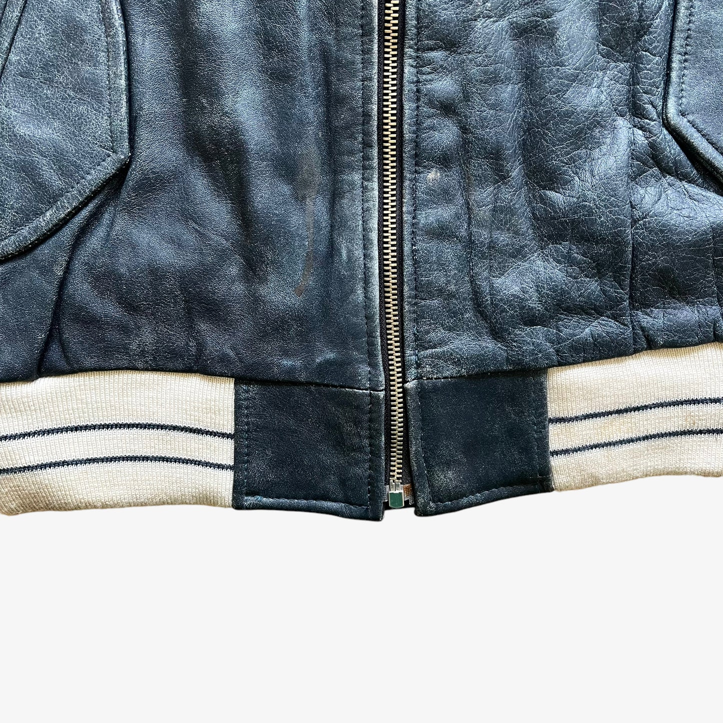 Vintage 90s Cody Blue Leather Varsity Jacket Zip - Casspios Dream