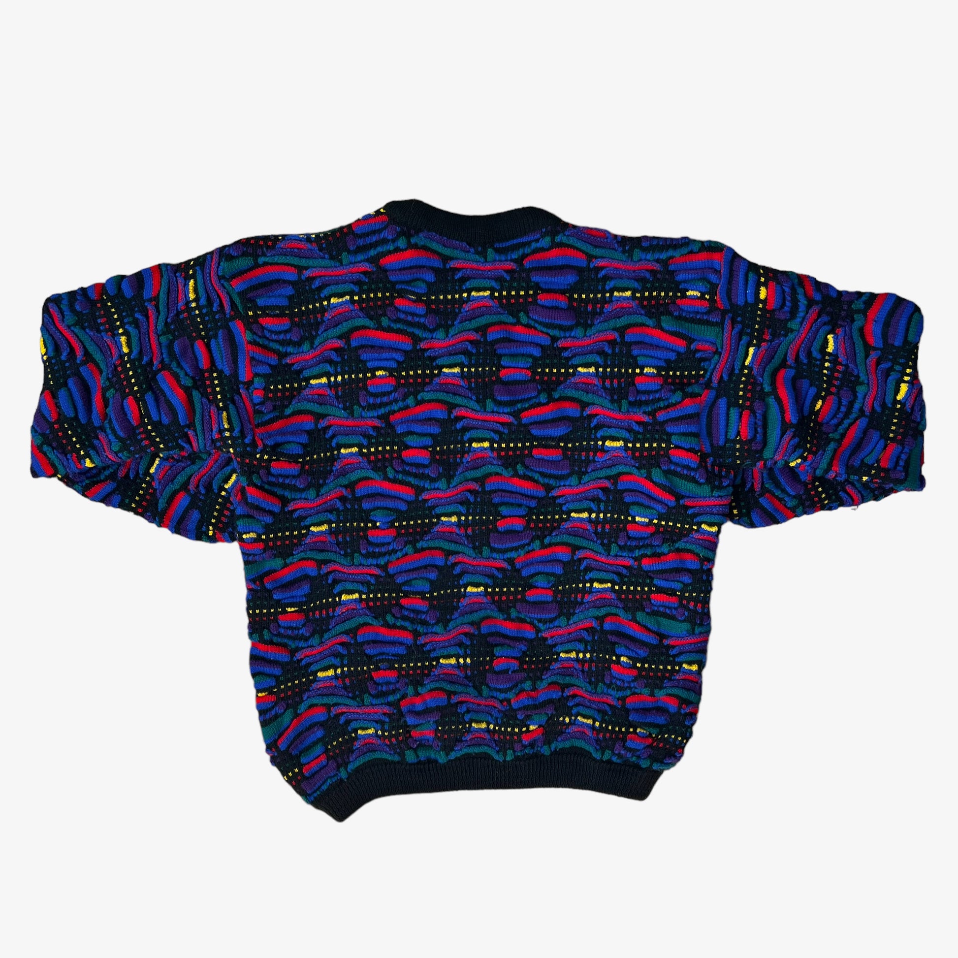 Vintage 90s Coogi 3D Textured Pure Wool Colourful Jumper Back - Casspios Dream