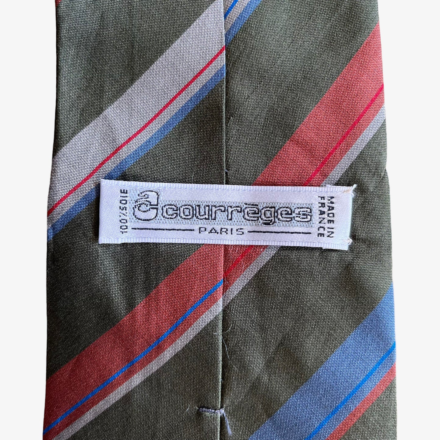 Vintage 90s Courreges Green Blue Red Striped Silk Tie Label - Casspios Dream