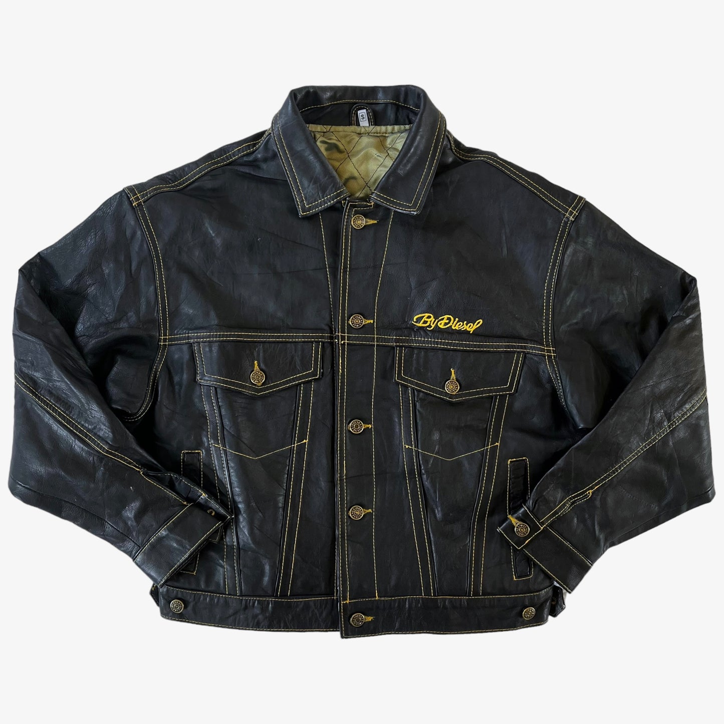 Vintage 90s Diesel Black Leather Trucker Jacket - Casspio's Dream