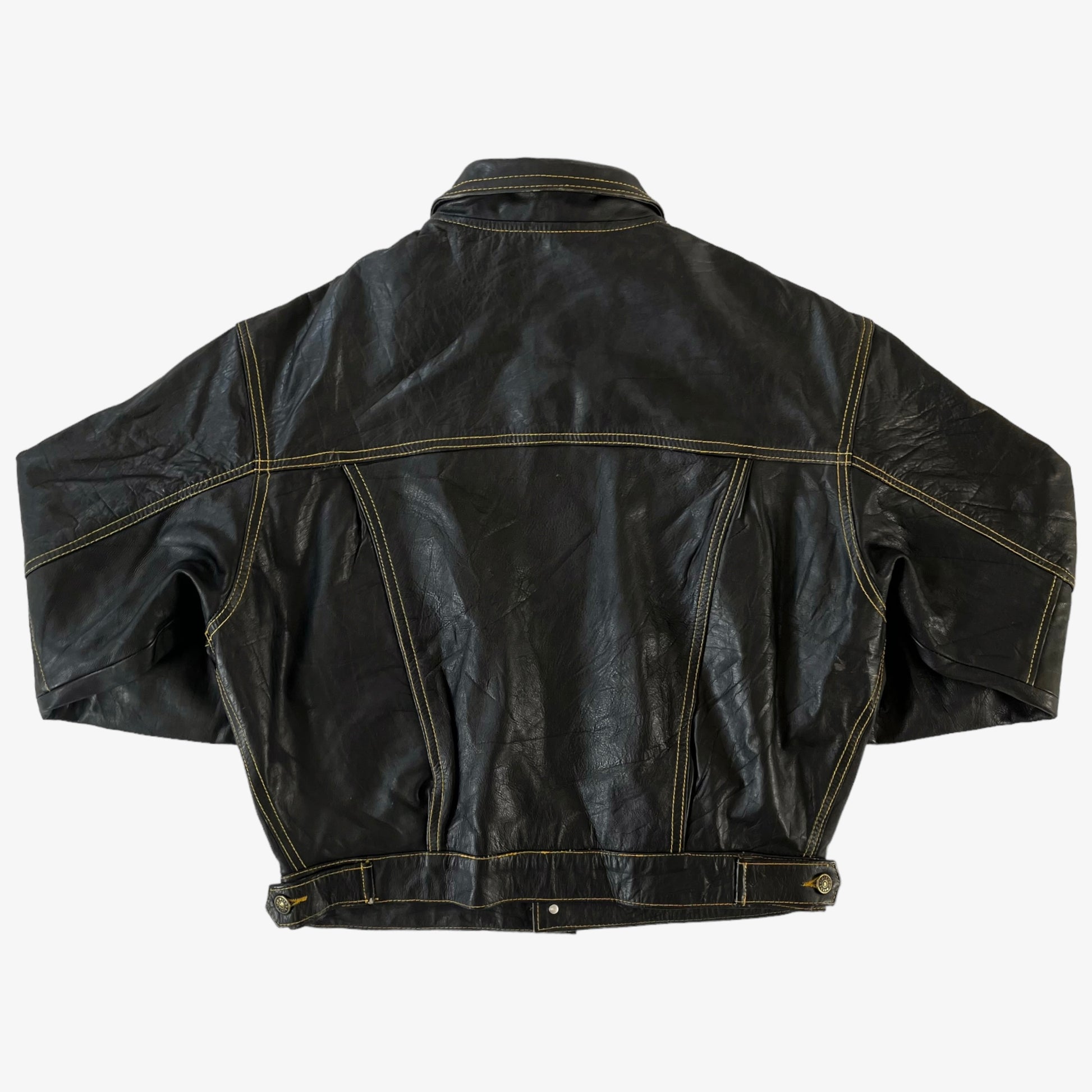 Vintage 90s Diesel Black Leather Trucker Jacket Back - Casspio's Dream