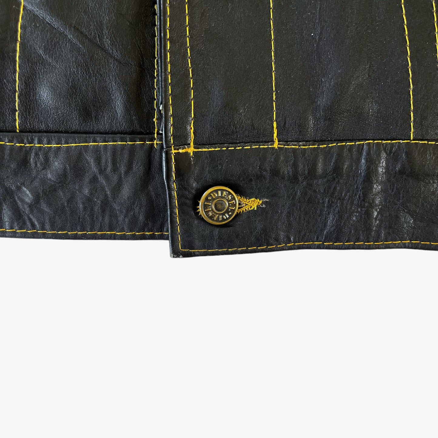 Vintage 90s Diesel Black Leather Trucker Jacket Button - Casspio's Dream