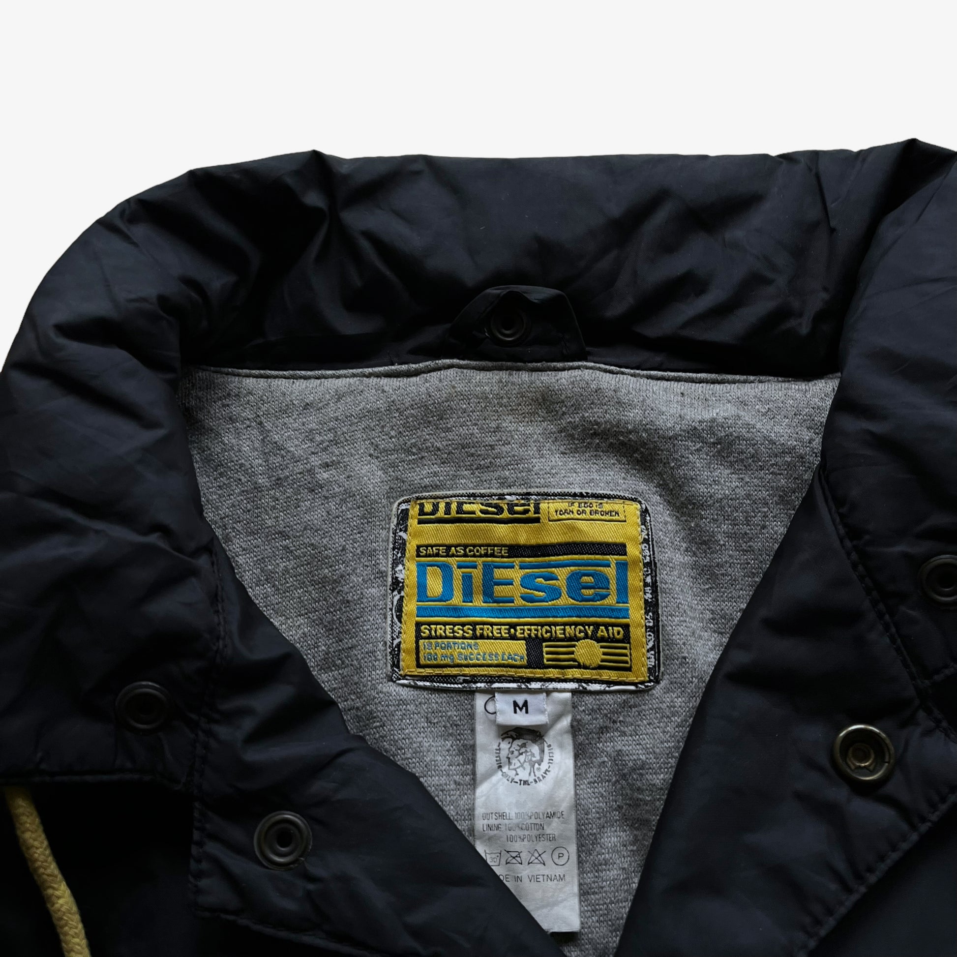 Vintage 90s Diesel Black Windbreaker Jacket With Back Logo Label - Casspios Dream
