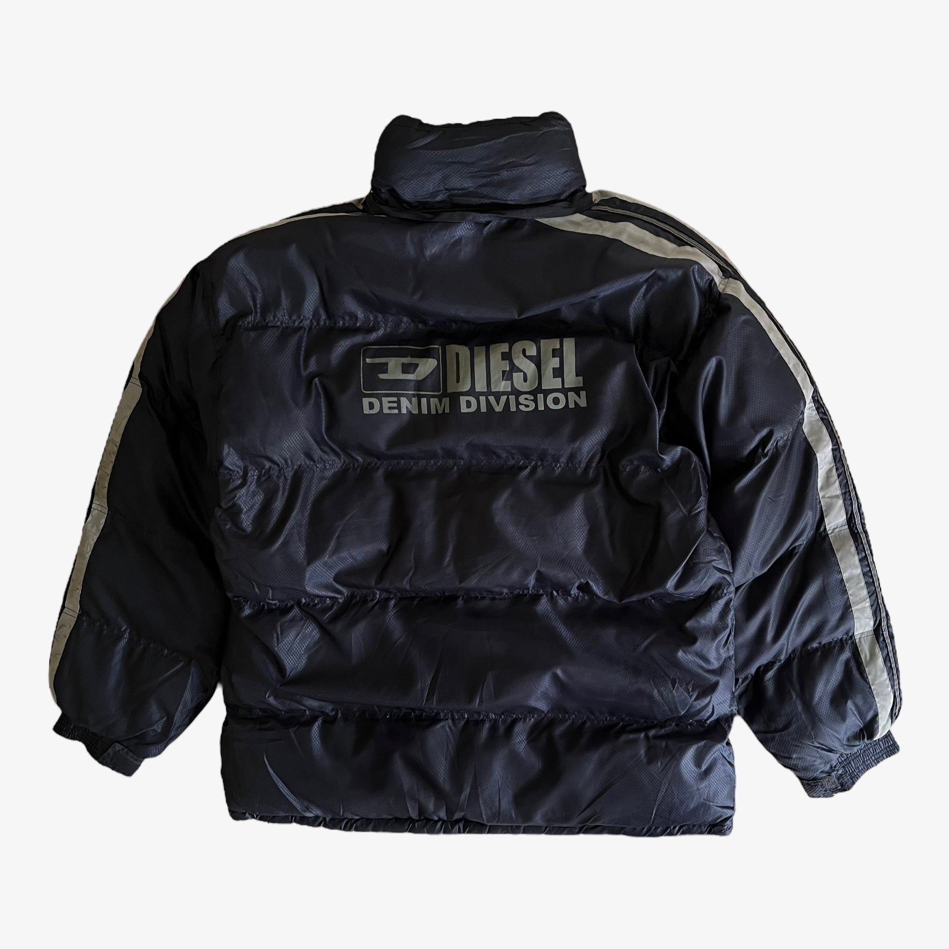 Vintage 90s Diesel Denim Division Puffer Jacket With Back Spell Out Back - Casspios Dream