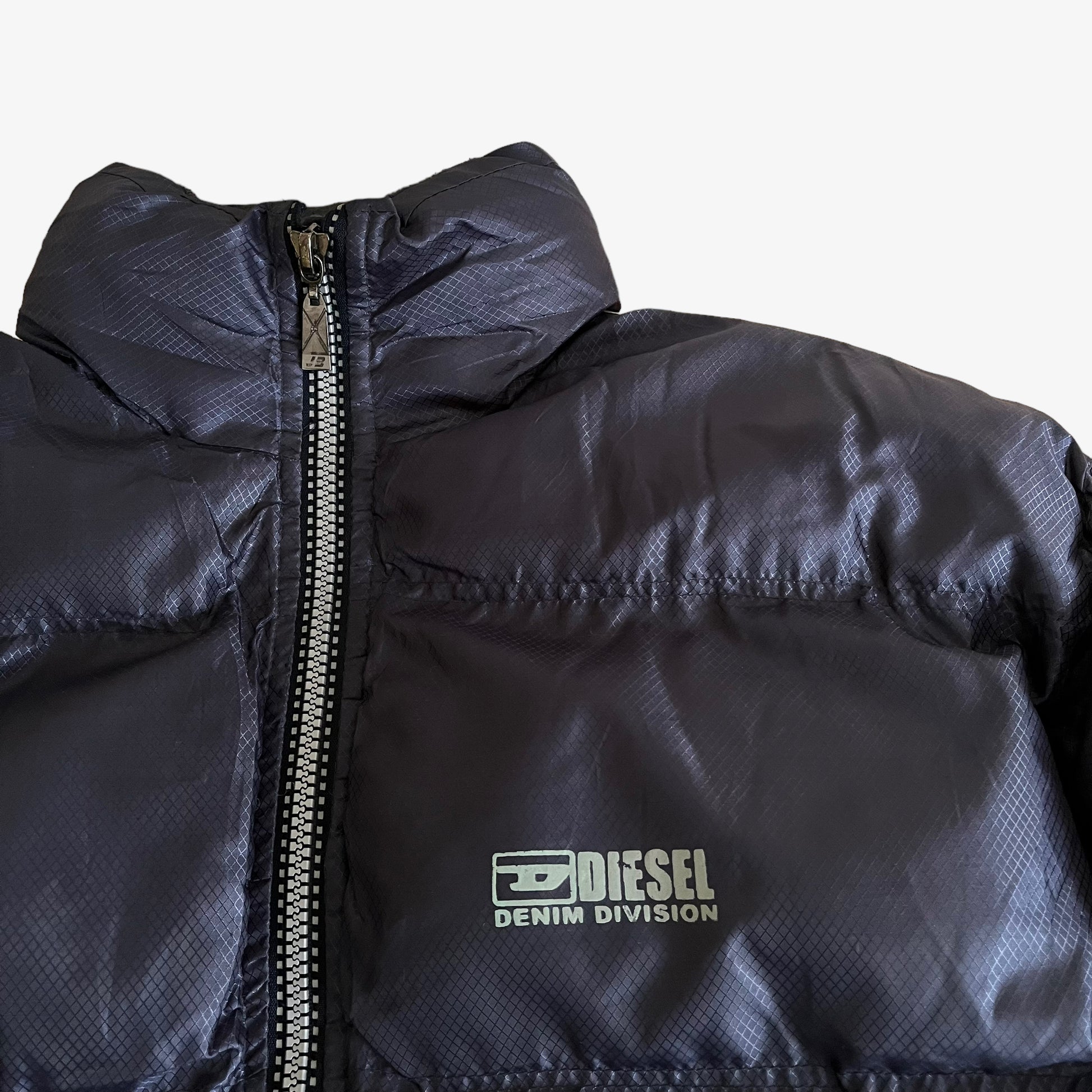 Vintage 90s Diesel Denim Division Puffer Jacket With Back Spell Out Logo - Casspios Dream