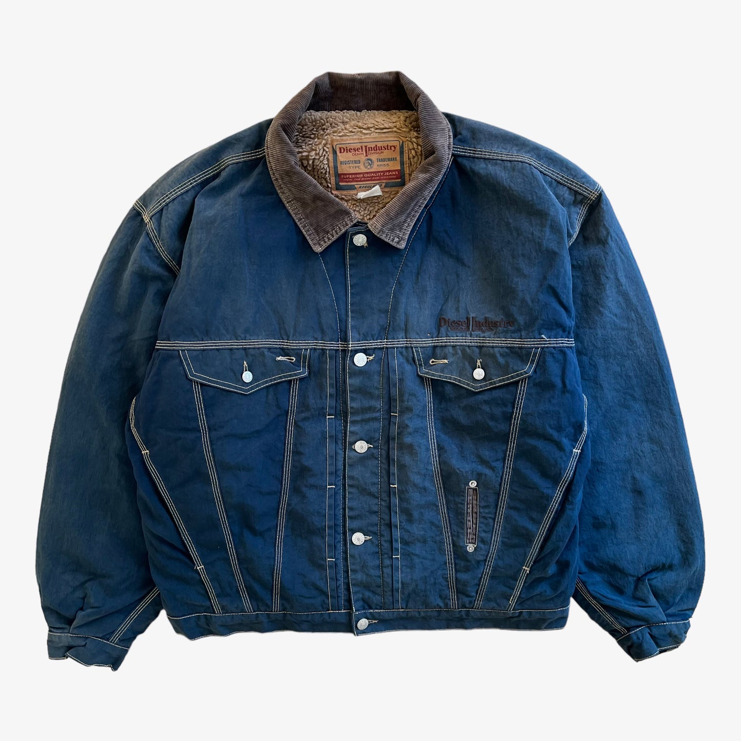 Vintage 90s Diesel Industry Trucker Jacket With Corduroy Collar And Sherpa Lining - Casspios Dream