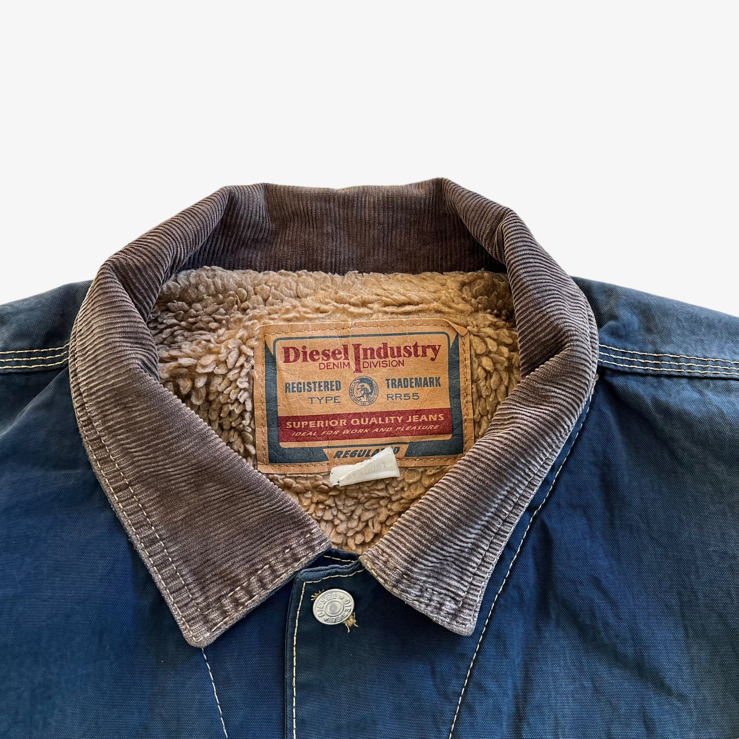 Vintage 90s Diesel Industry Trucker Jacket With Corduroy Collar And Sherpa Lining Label - Casspios Dream