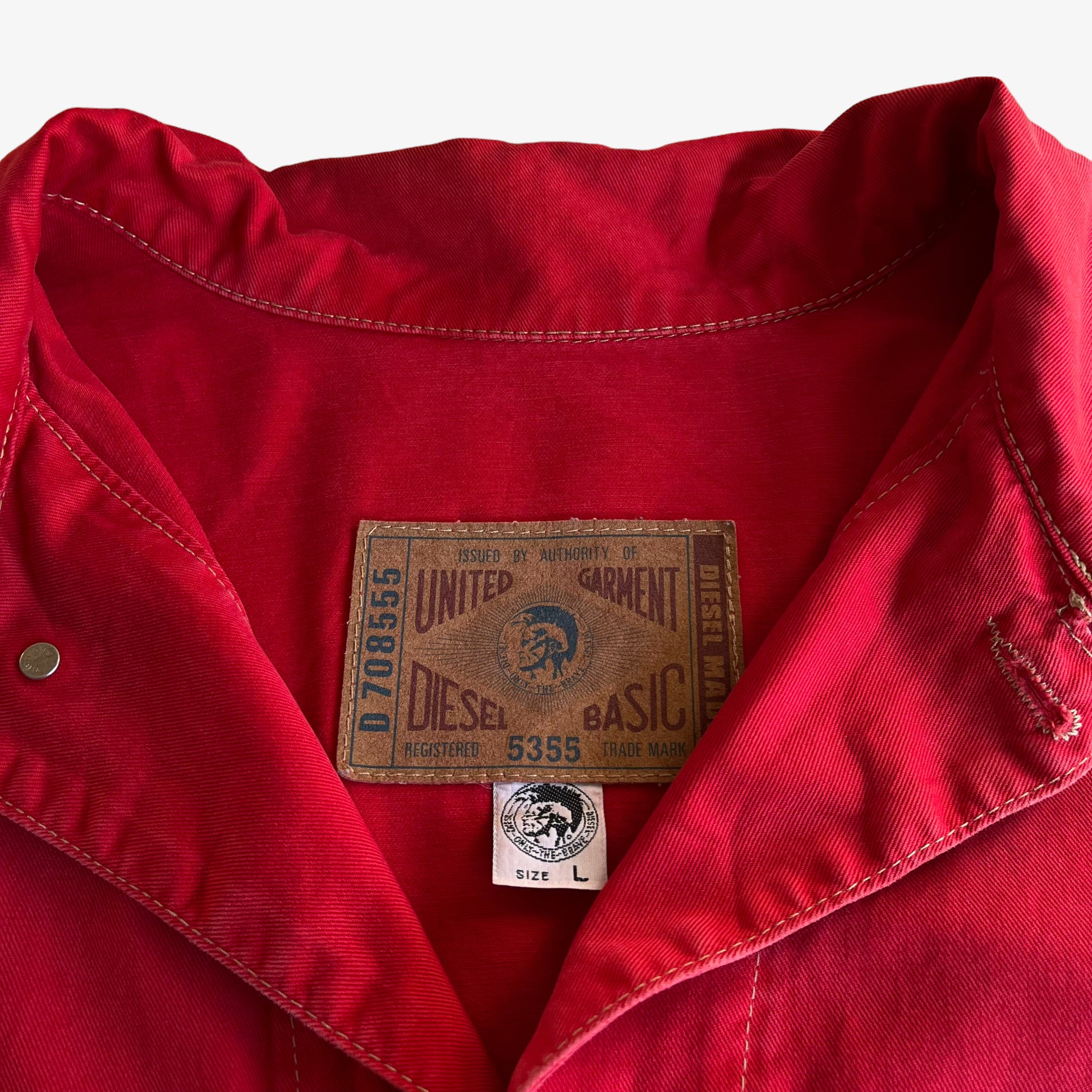 Vintage 90s Diesel Red Trucker Jacket Label - Casspios Dream