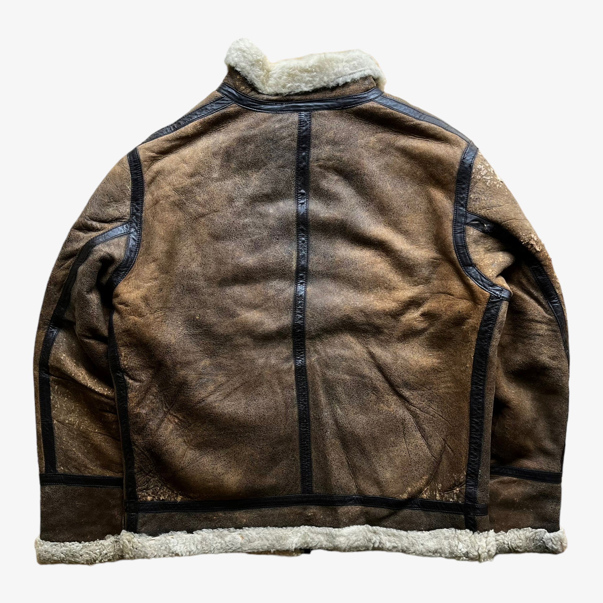 Vintage 90s Dolce Gabbana Brown Leather Sheepskin Jacket Back - Casspios Dream
