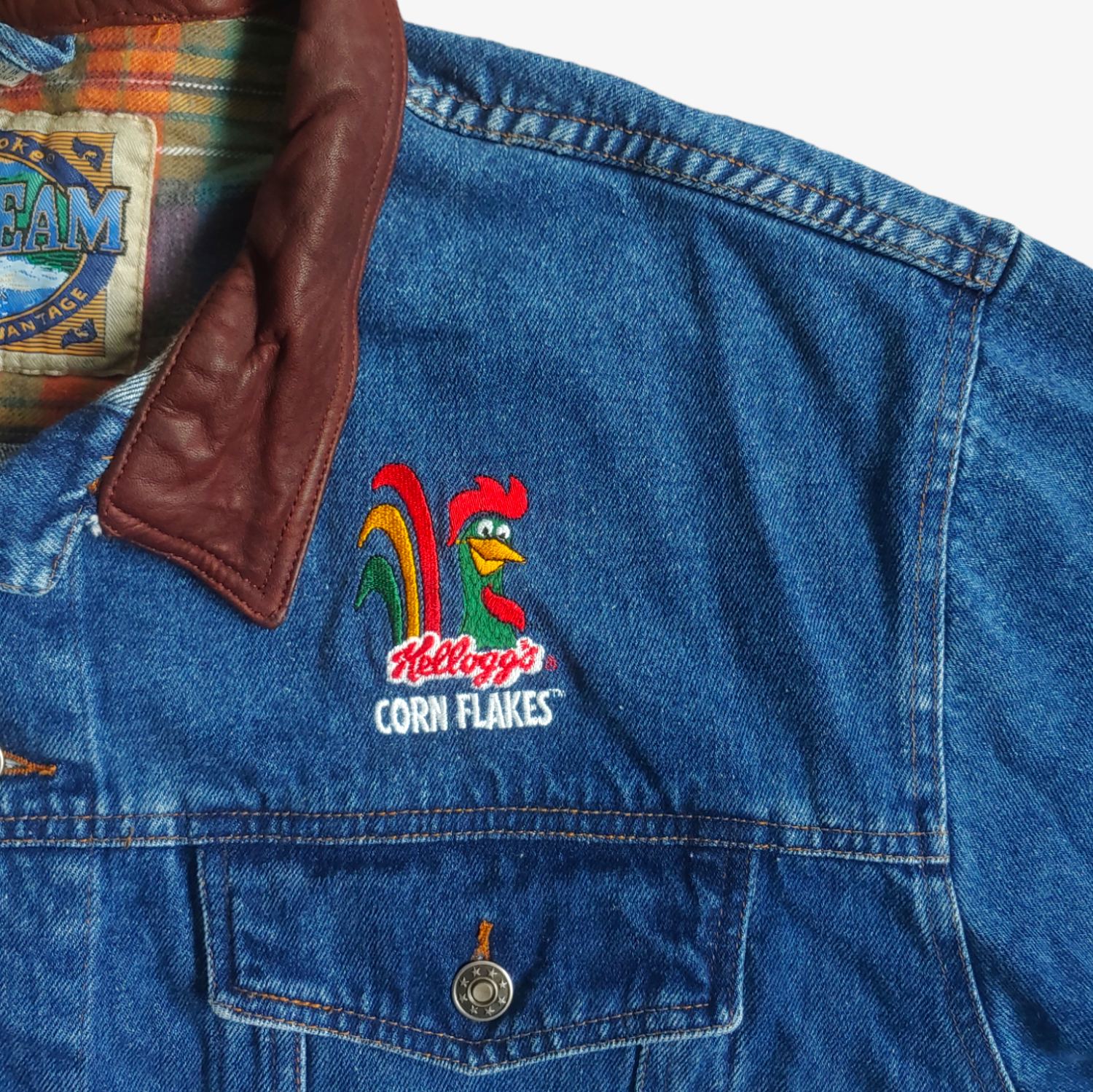 Vintage 90s Dunbrooke Kelloggs Promotional Denim Jacket Logo - Casspios Dream
