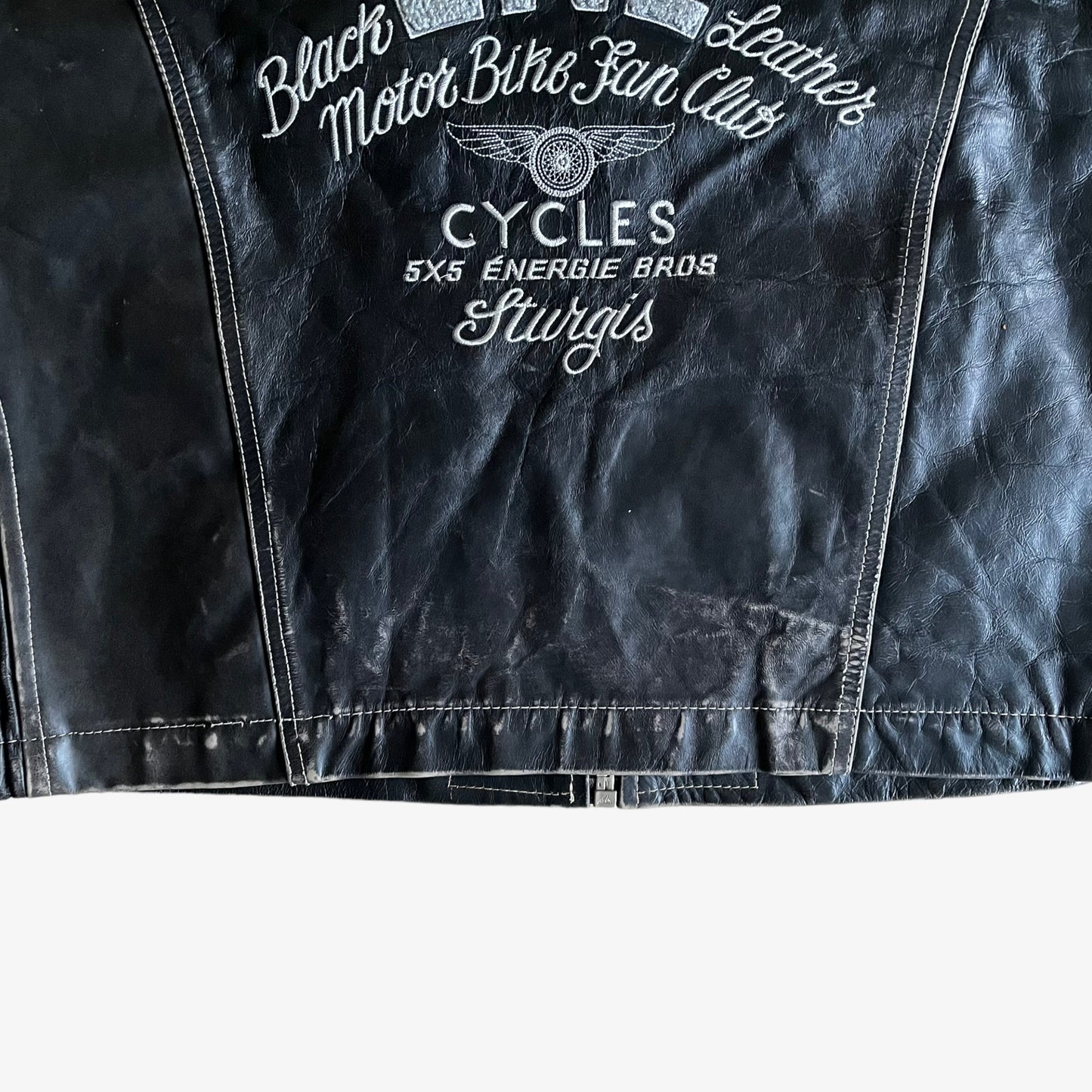 Vintage 90s Energie ENE3 Leather Biker Vest With Back Spell Out Back Wear - Casspios Dream