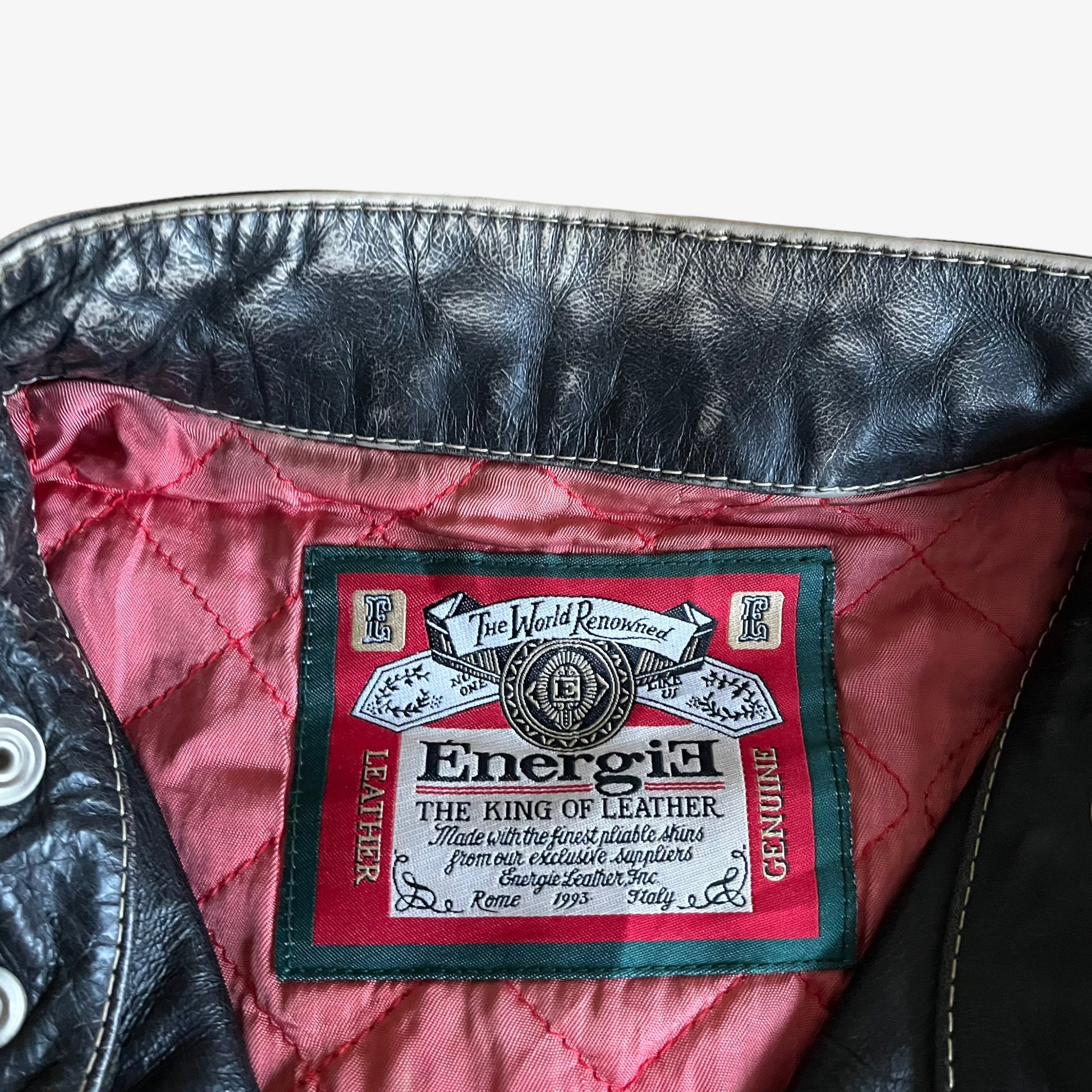 Vintage 90s Energie ENE3 Leather Biker Vest With Back Spell Out Label - Casspios Dream