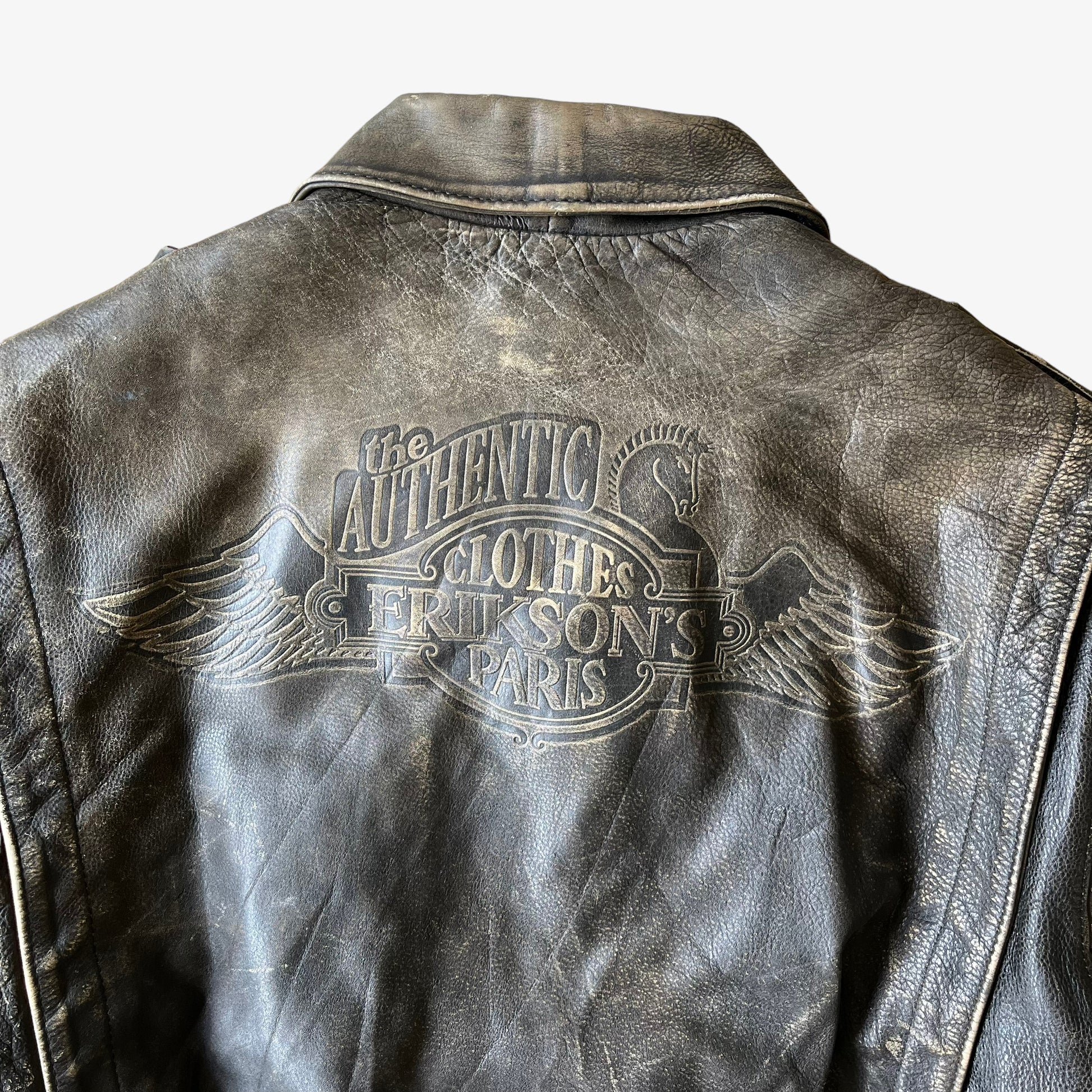 Vintage 90s Erikson Paris Brown Leather Pilot Jacket Back Logo - Casspios Dream
