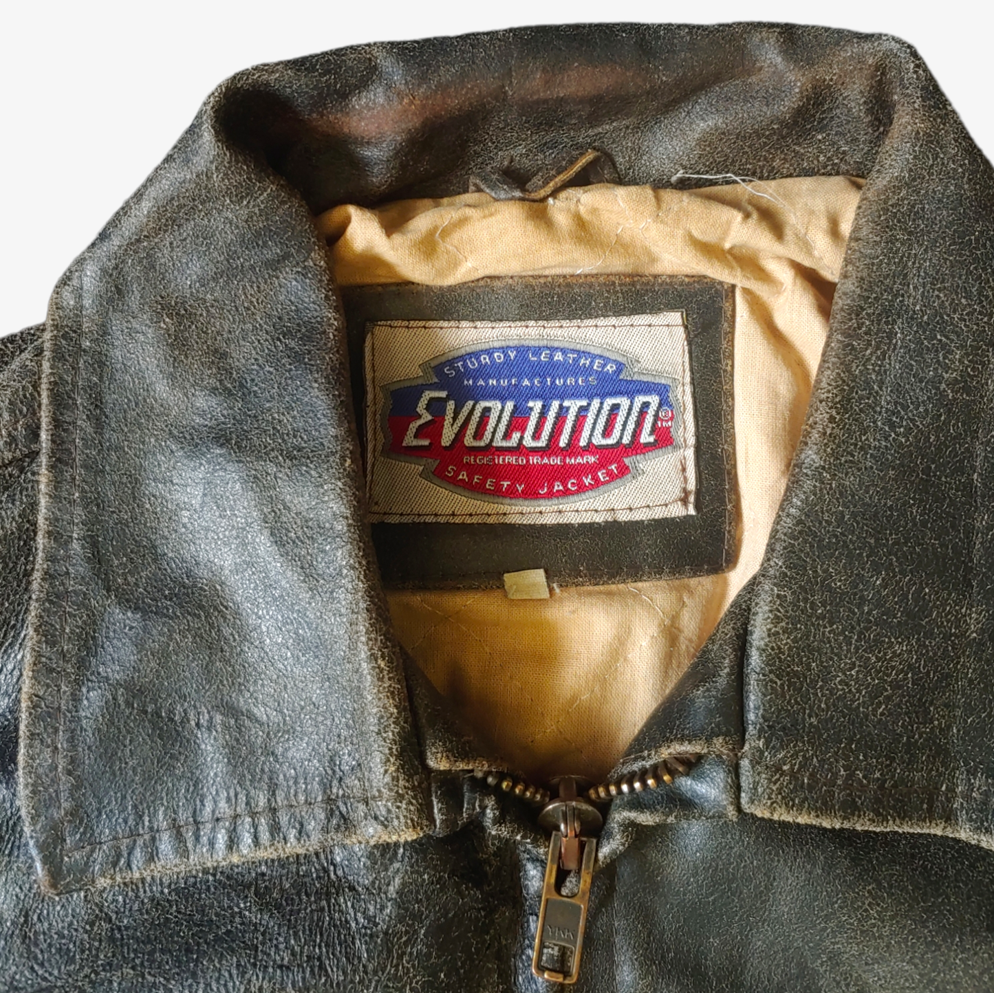 Vintage 90s Evolution Leather Trucker Biker Jacket Label - Casspios Dream