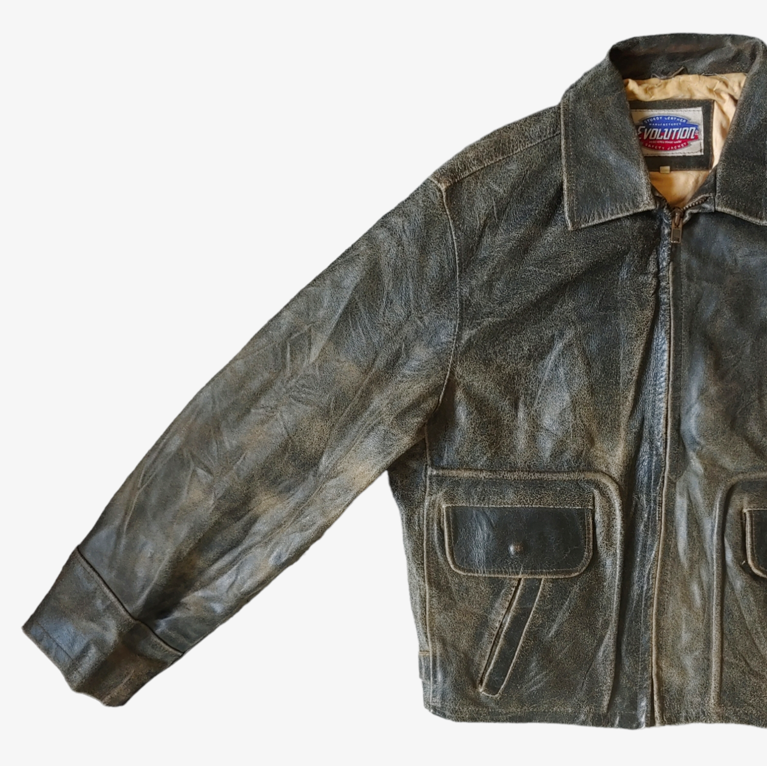 Vintage 90s Evolution Leather Trucker Biker Jacket Sleeve - Casspios Dream