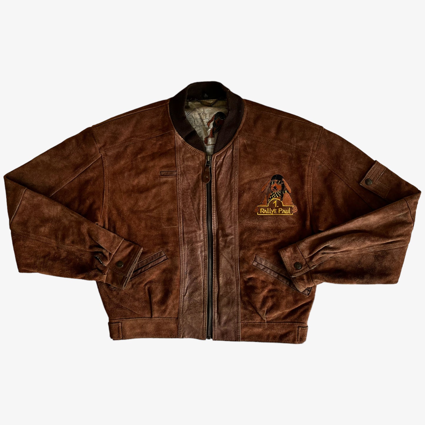 Vintage 90s Frontline Rallye Paul Racing Dog Brown Leather Jacket - Casspios Dream