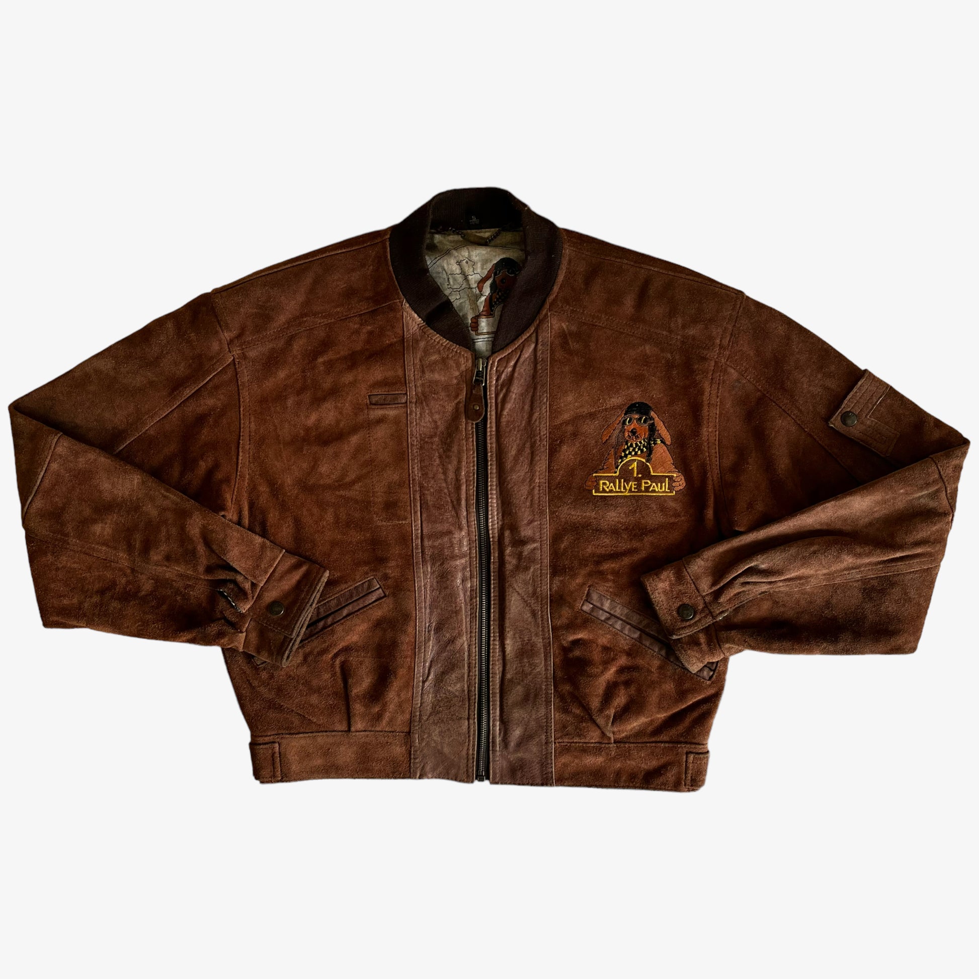 Vintage 90s Frontline Rallye Paul Racing Dog Brown Leather Jacket - Casspios Dream