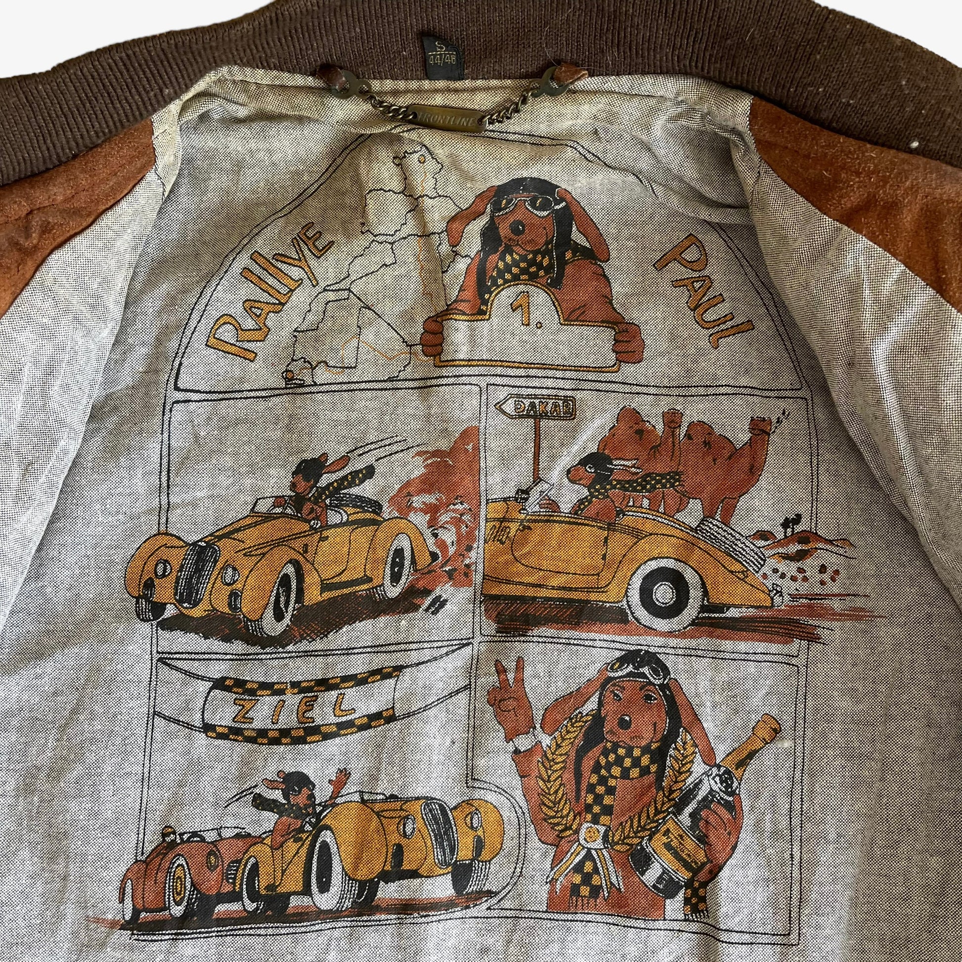 Vintage 90s Frontline Rallye Paul Racing Dog Brown Leather Jacket Inside - Casspios Dream