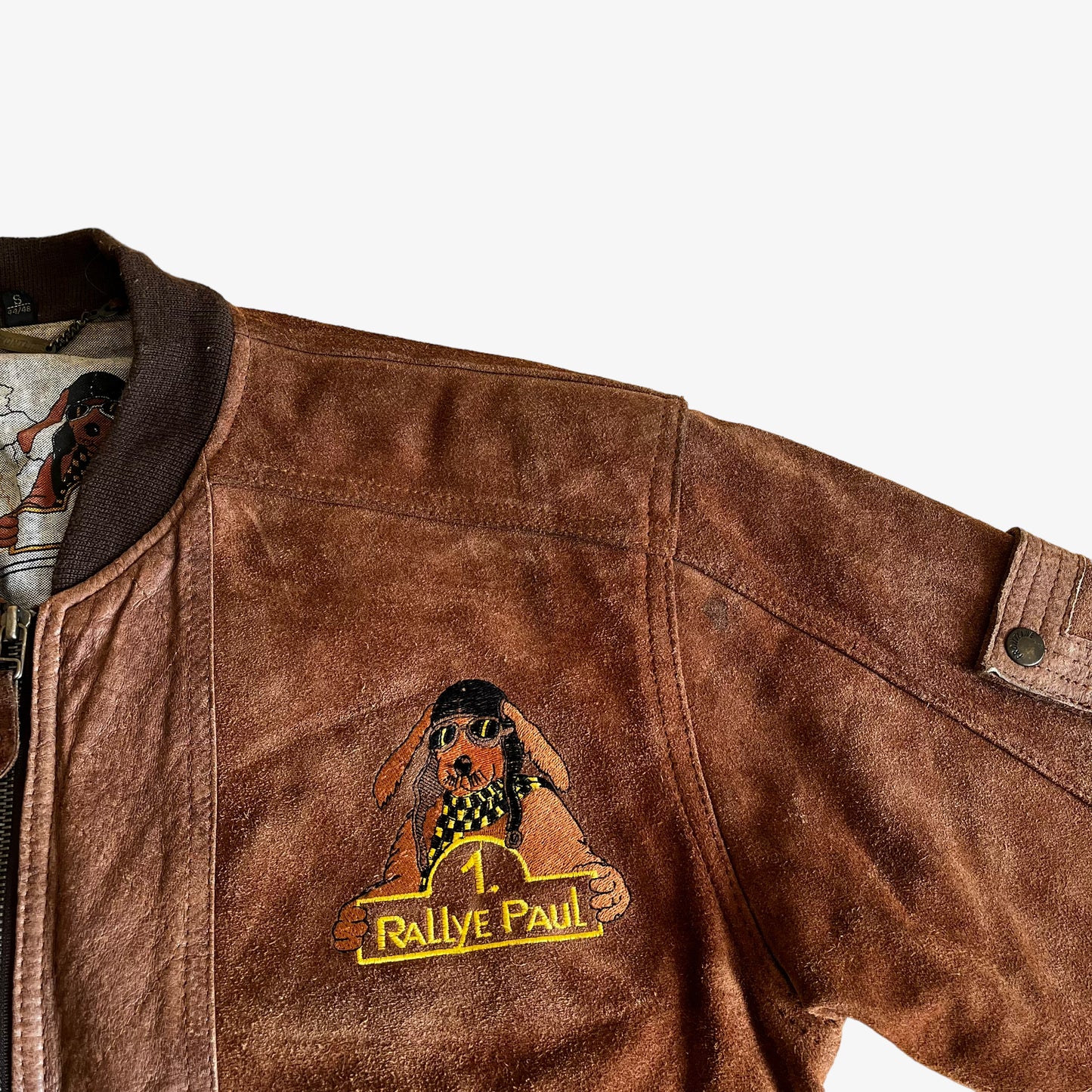 Vintage 90s Frontline Rallye Paul Racing Dog Brown Leather Jacket Logo - Casspios Dream
