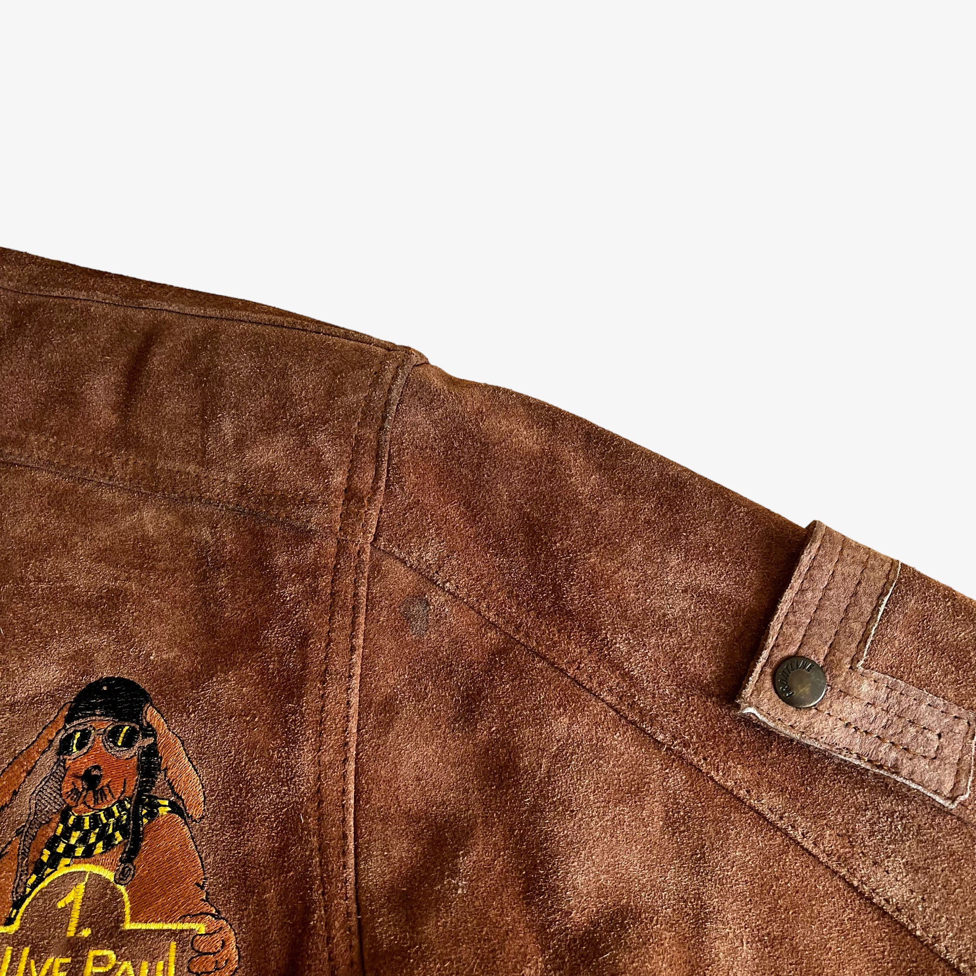 Vintage 90s Frontline Rallye Paul Racing Dog Brown Leather Jacket Wear - Casspios Dream