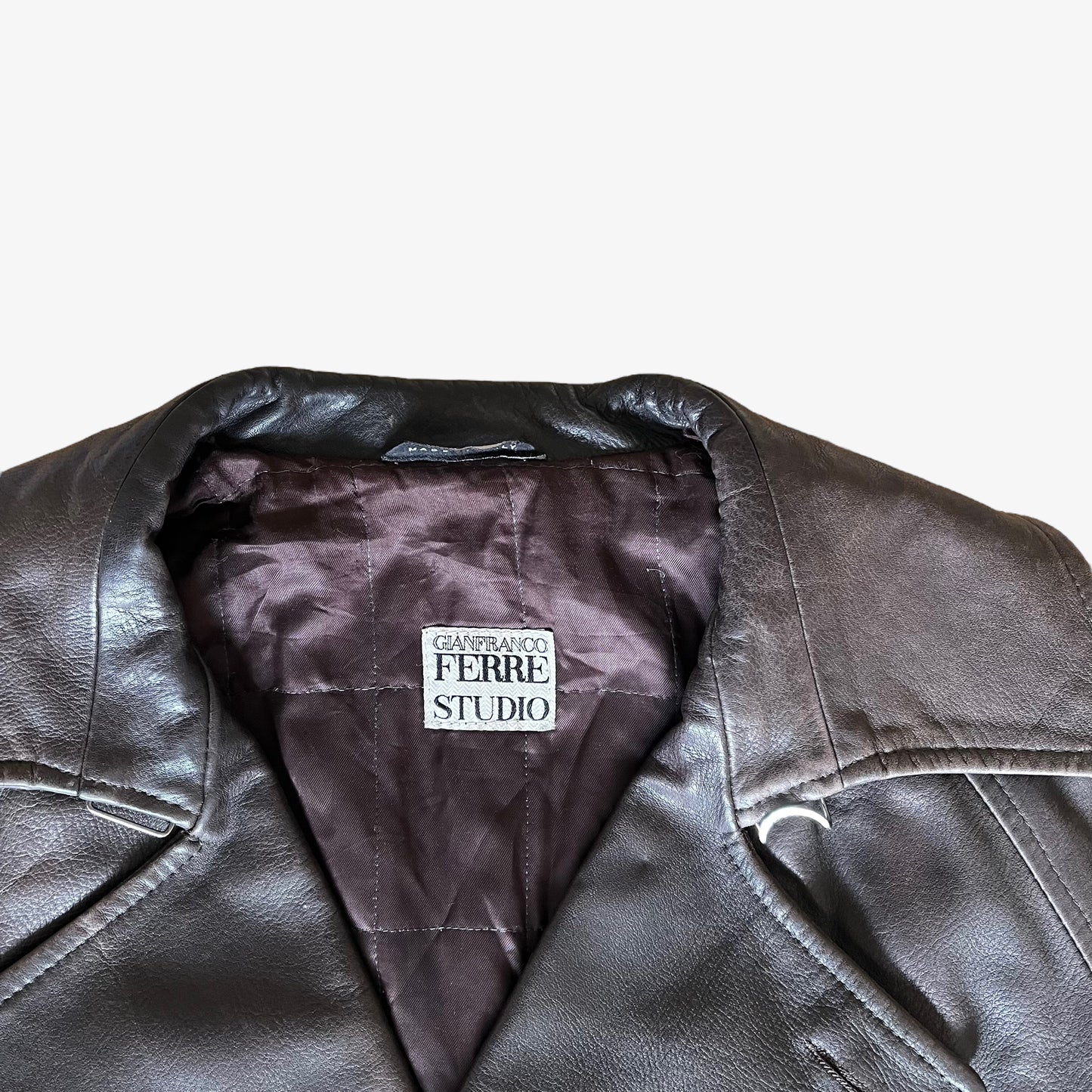 Vintage 90s Gianfranco Ferre Studio Leather Double Breasted Coat With Original Belt Label - Casspios Dream