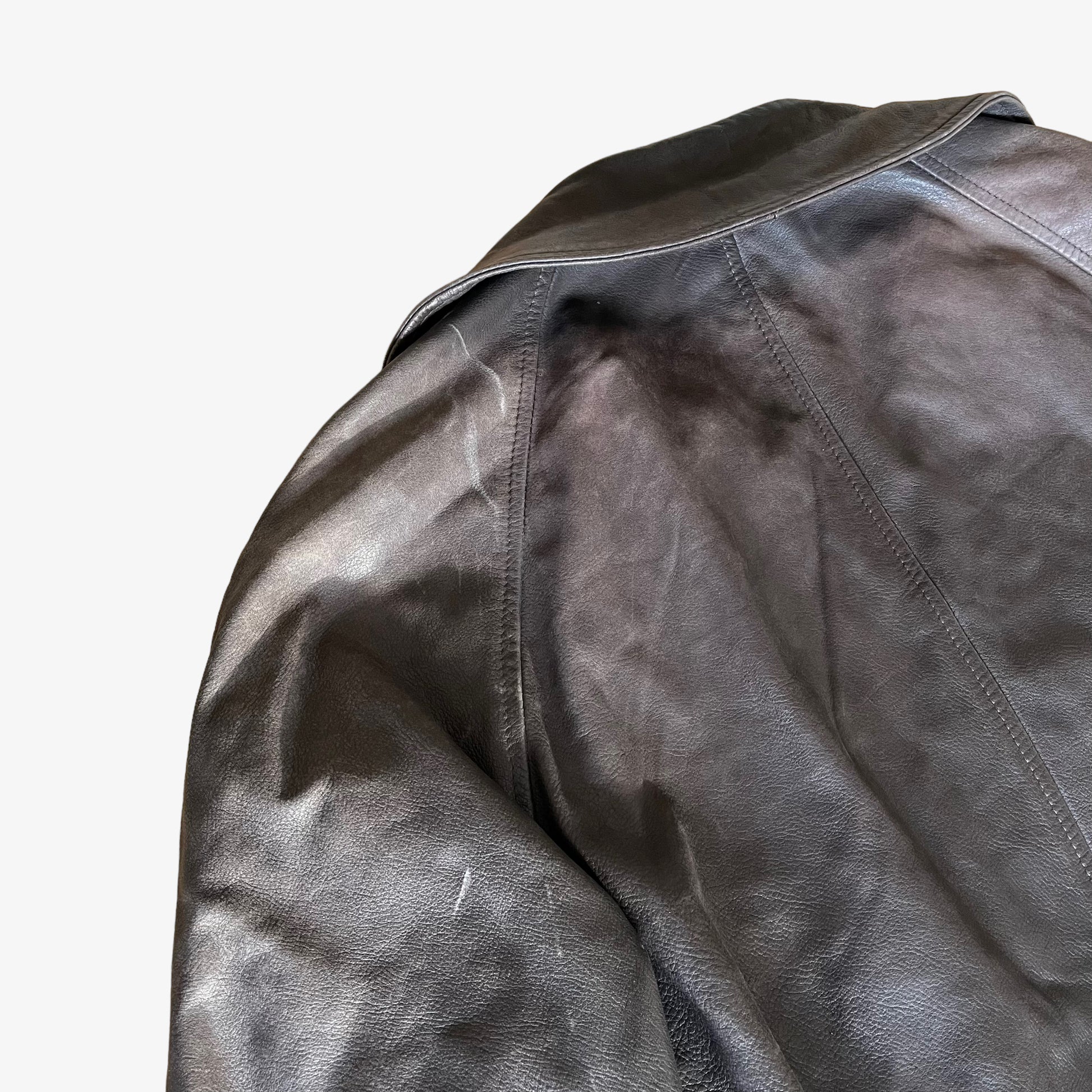Vintage 90s Gianfranco Ferre Studio Leather Double Breasted Coat With Original Belt Shoulder - Casspios Dream