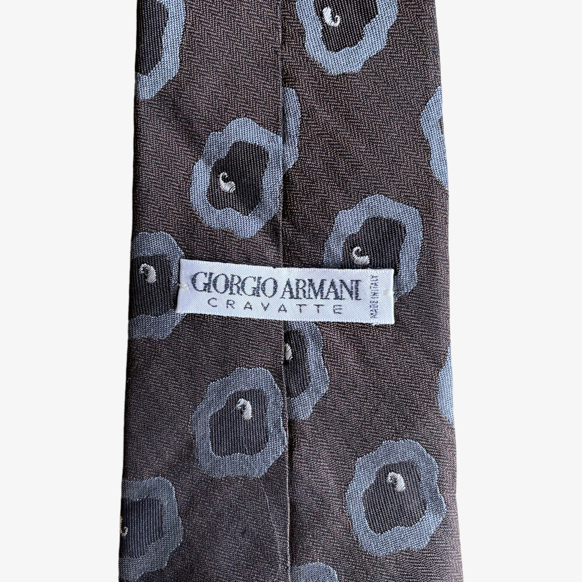 Vintage 90s Giorgio Armani Abstract Print Brown Silk Tie Label - Casspios Dream