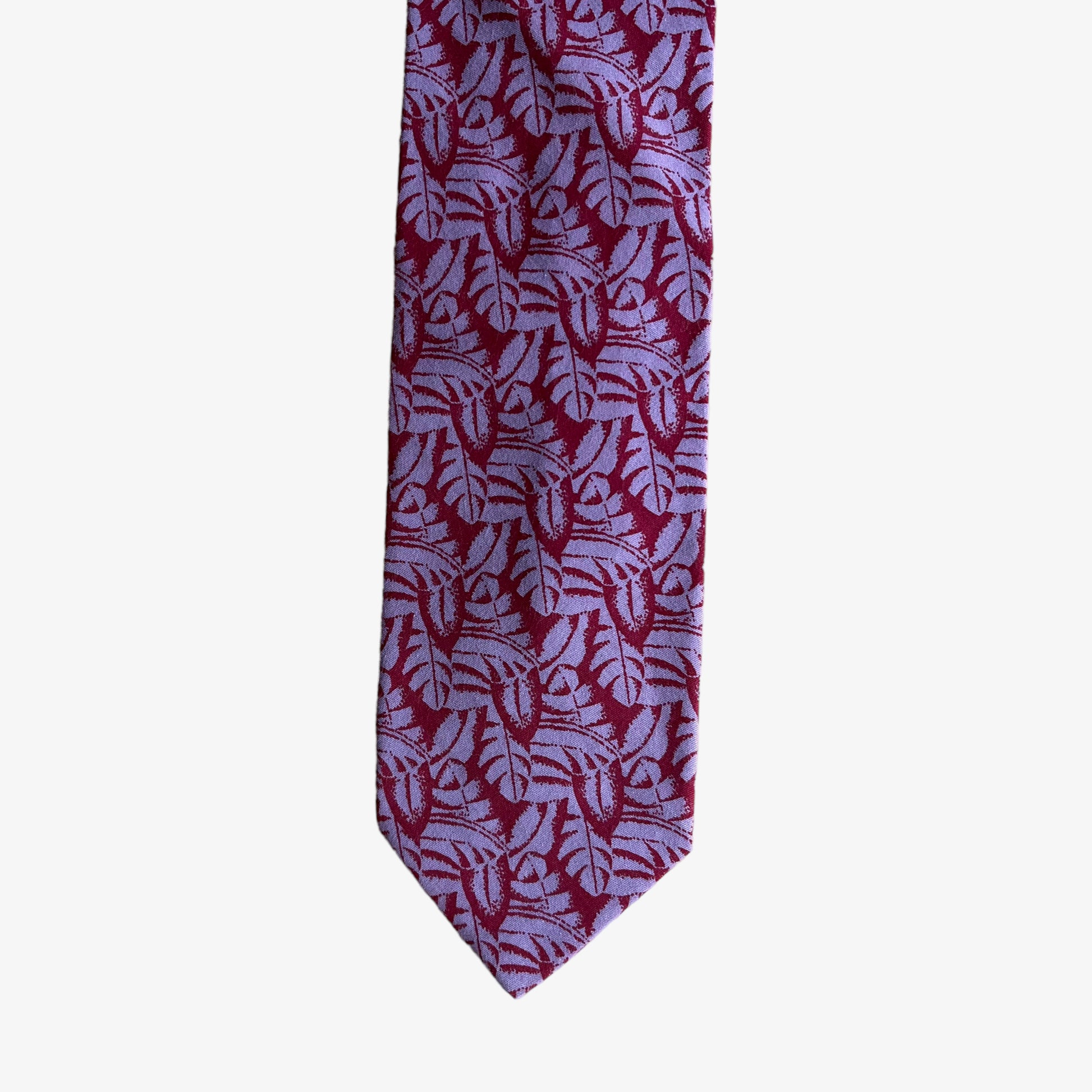 Vintage 90s Giorgio Armani Tropical Leaf Print Silk Tie Tip - Casspios Dream