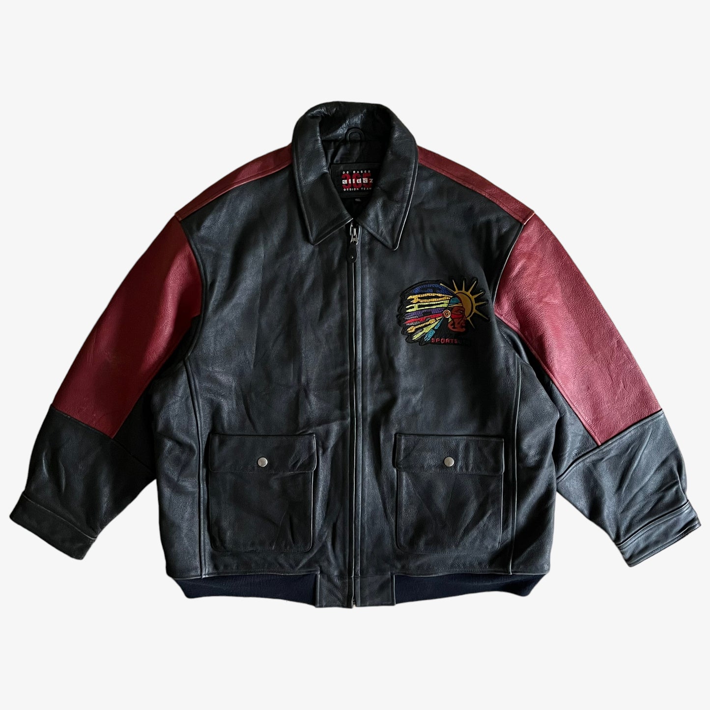 Vintage 90s Graffiti Chief Leather Varsity Jacket - Casspios Dream