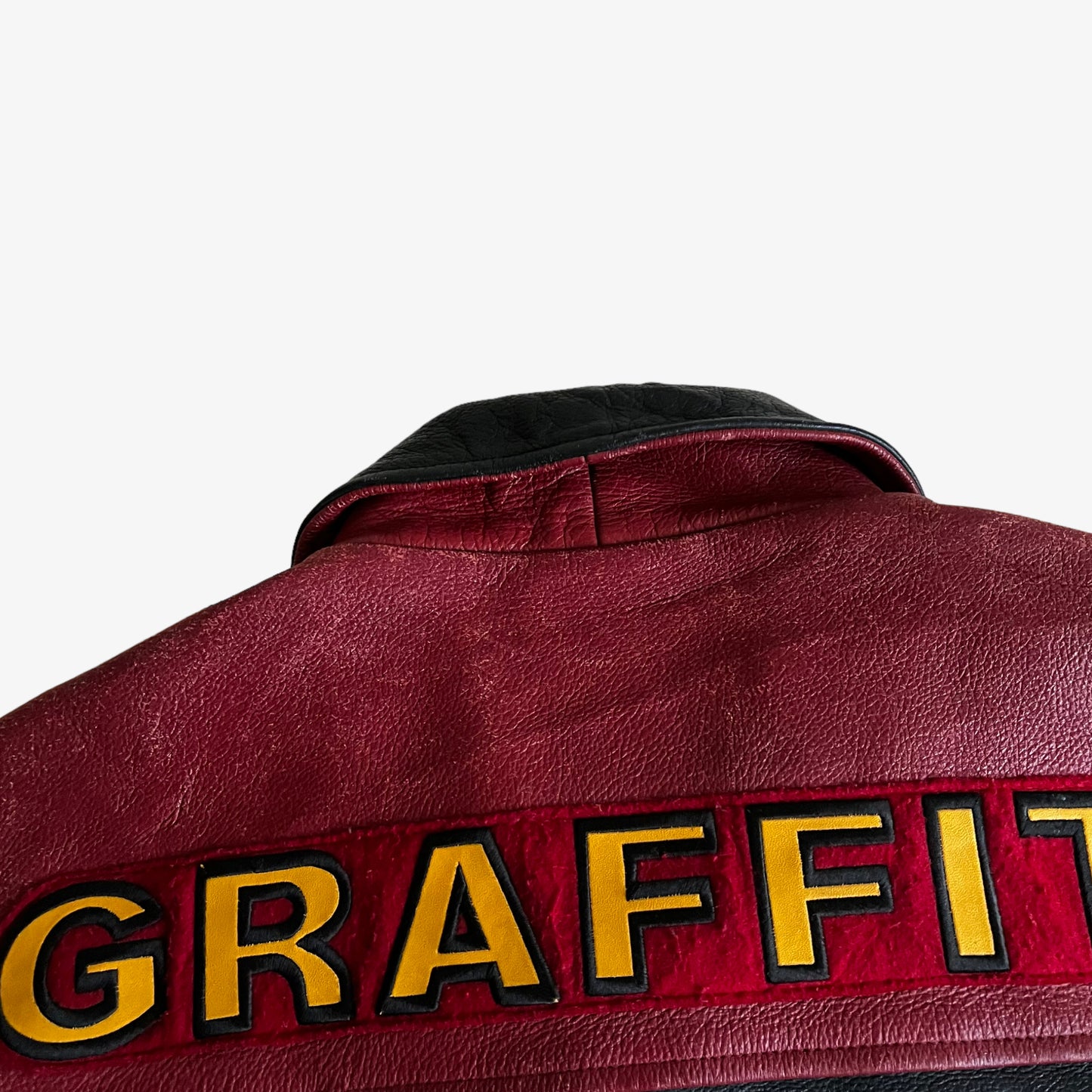 Vintage 90s Graffiti Chief Leather Varsity Jacket Collar - Casspios Dream