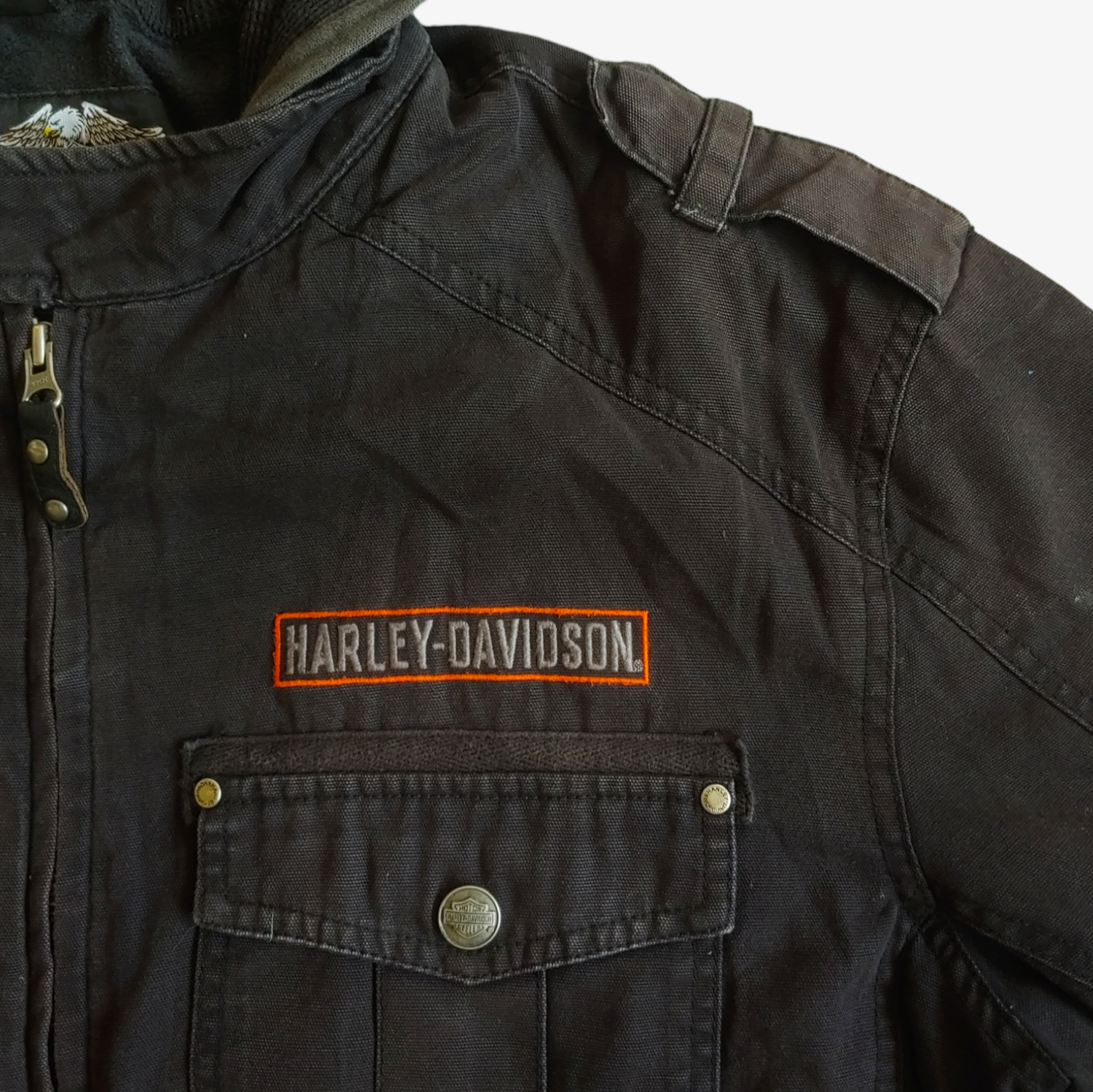 Vintage 90s Harley Davidson Biker Jacket With Back Spell Out Tag - Casspios Dream