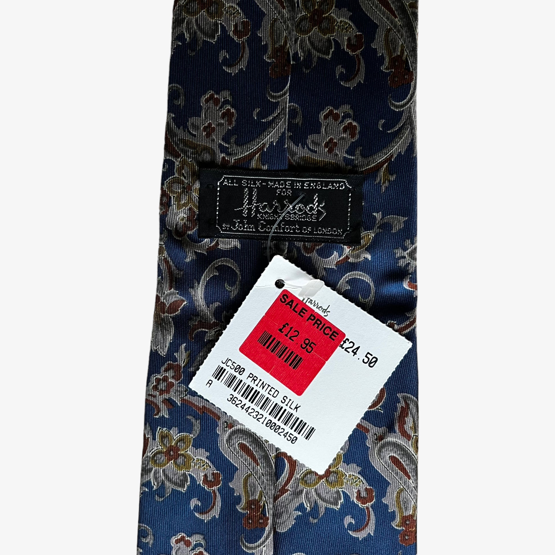 Vintage 90s Harrods Floral Print Navy Silk Tie Brand New With Tags Label - Casspios Dream