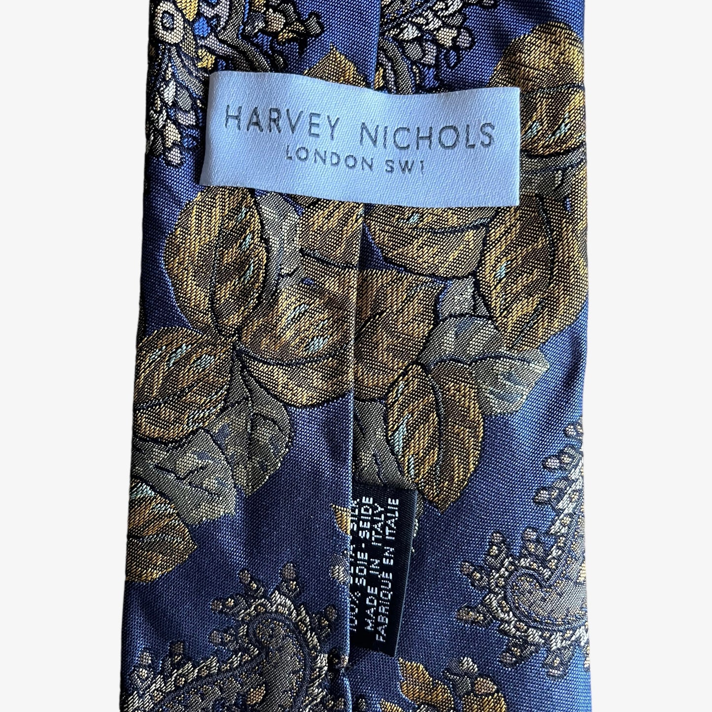 Vintage 90s Harvey Nichols Floral Paisley Print Silk Tie Label - Casspios Dream